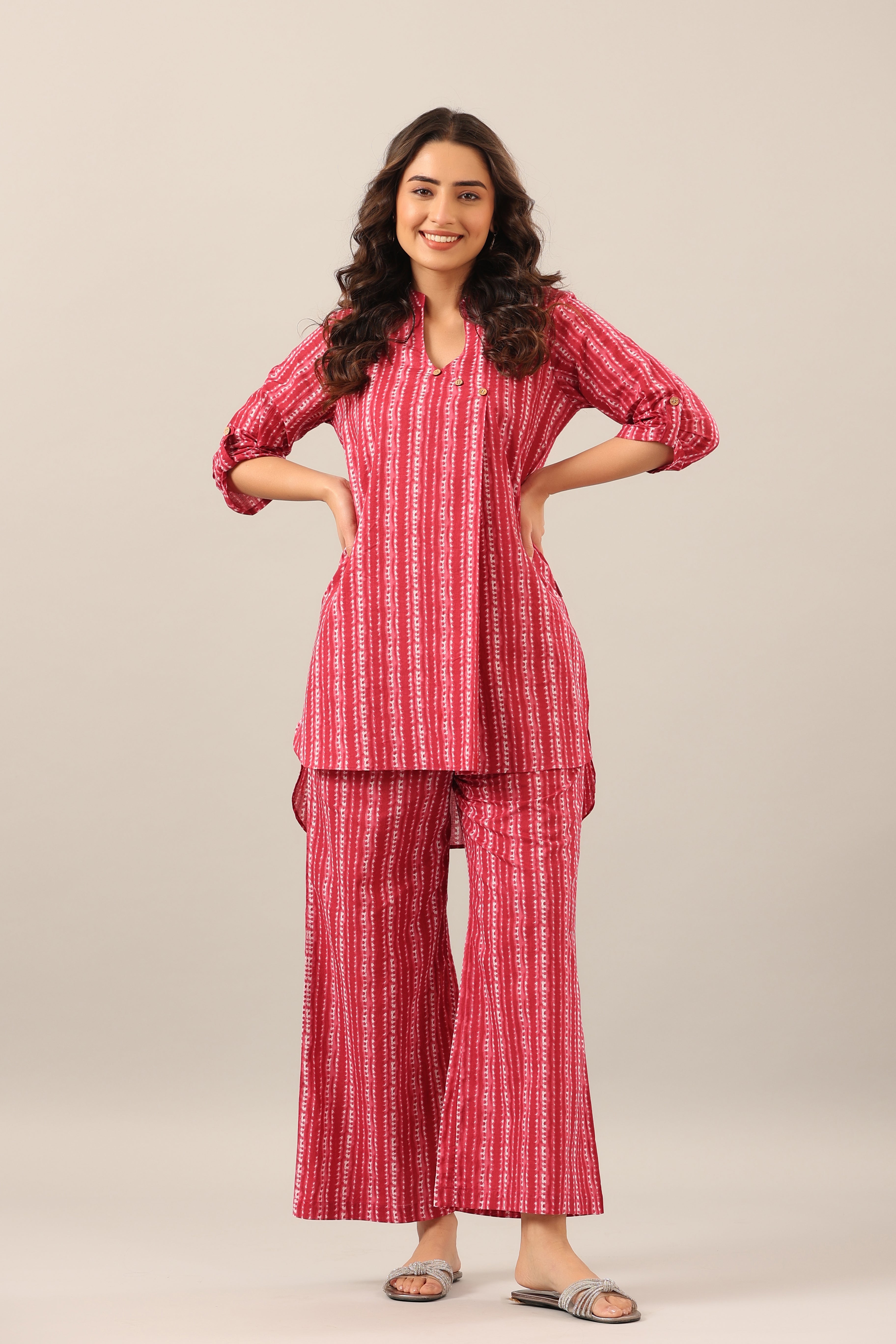 Dotted Shibori on Pink Lounge Cotton Co-ord Set