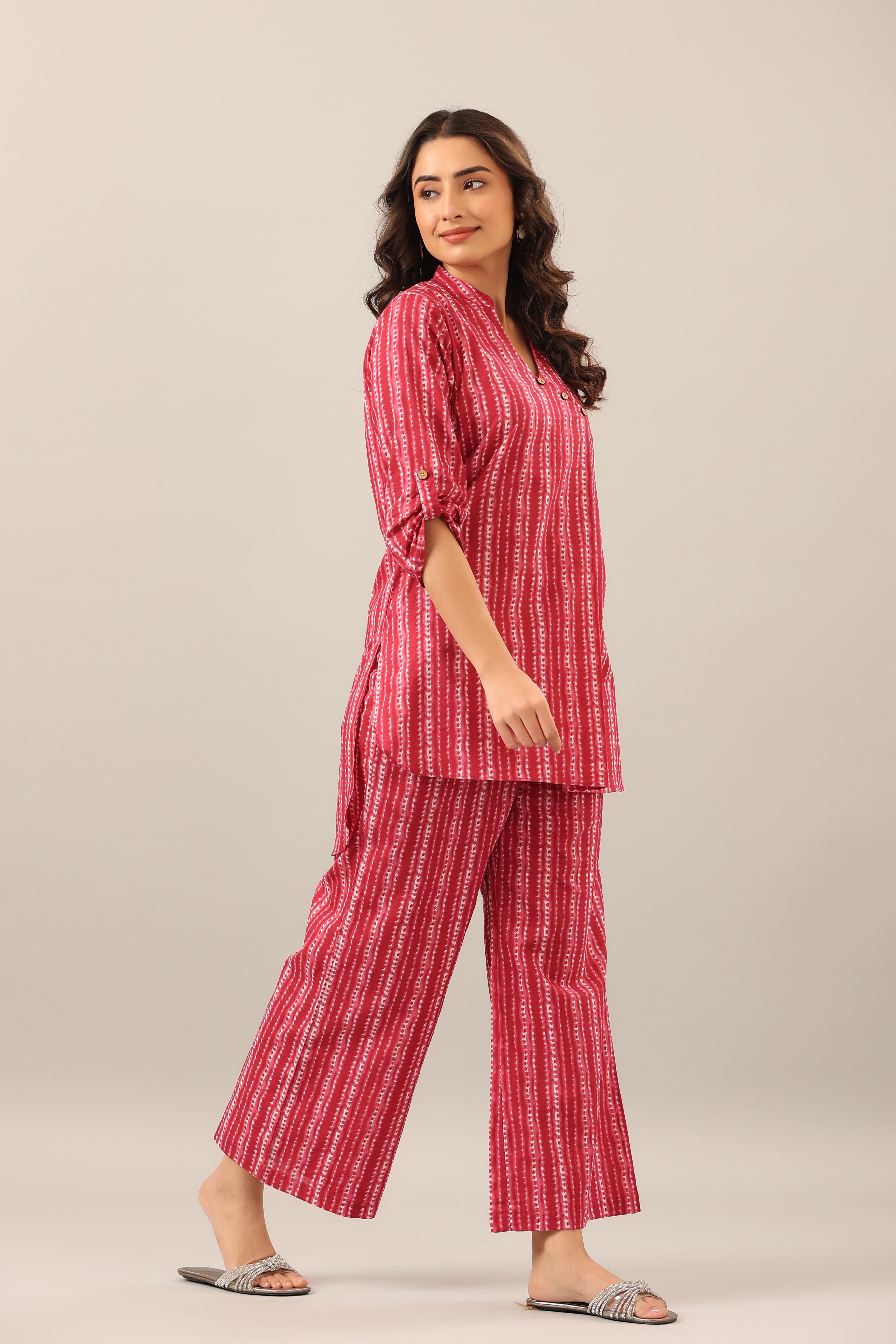 Dotted Shibori on Pink Lounge Cotton Co-ord Set
