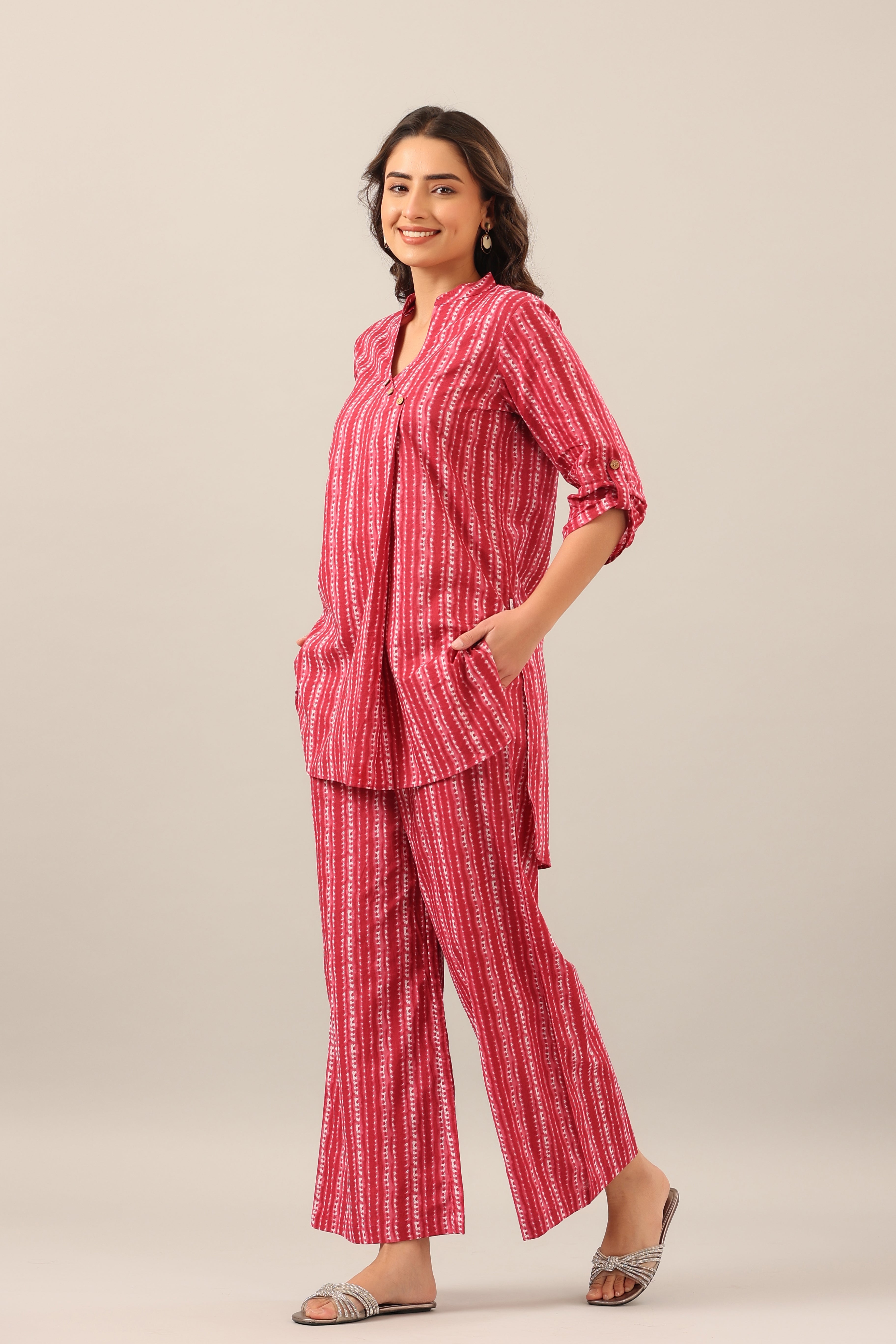 Dotted Shibori on Pink Lounge Cotton Co-ord Set