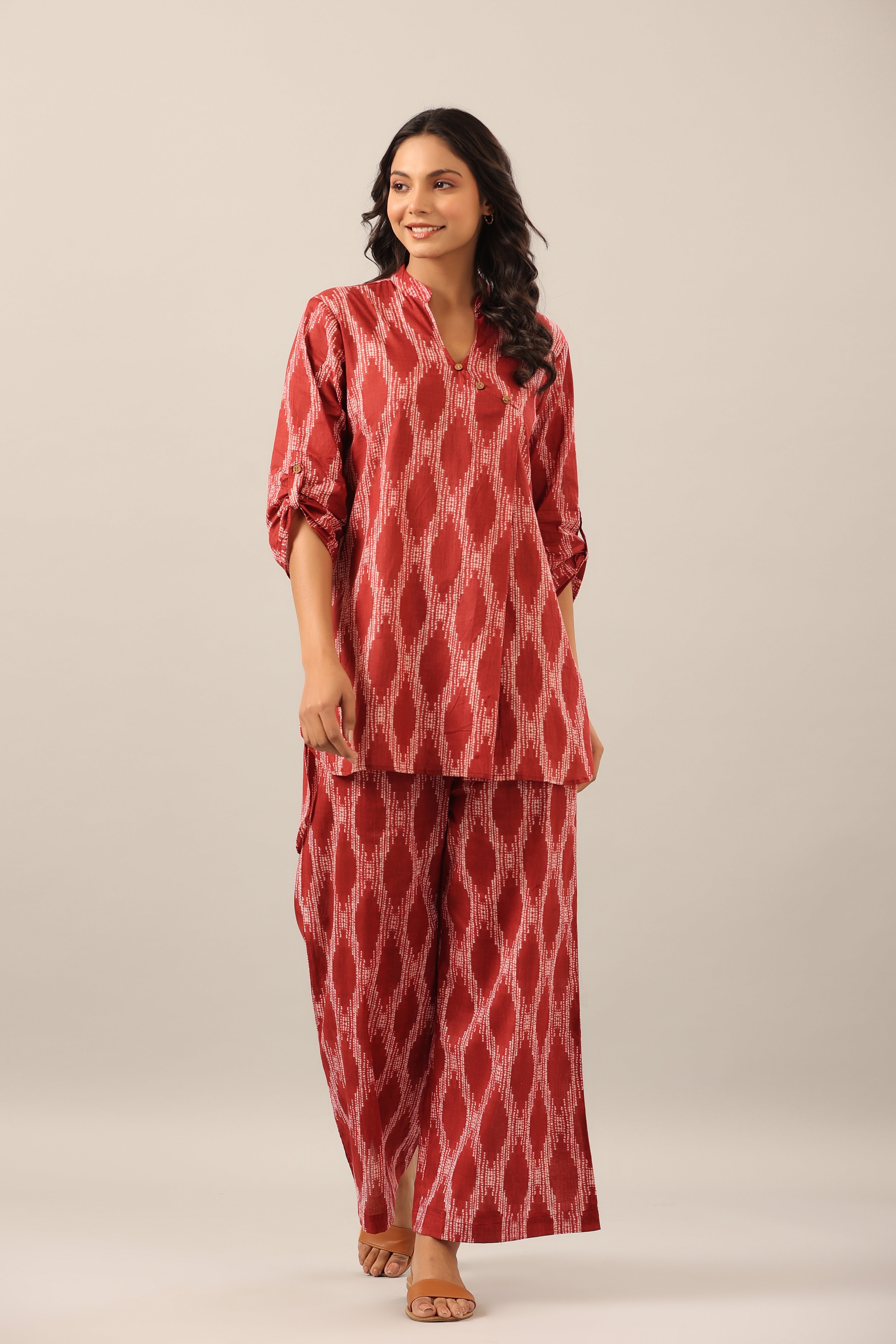 Dotted Shibori on Maroon Lounge Cotton Co-ord Set