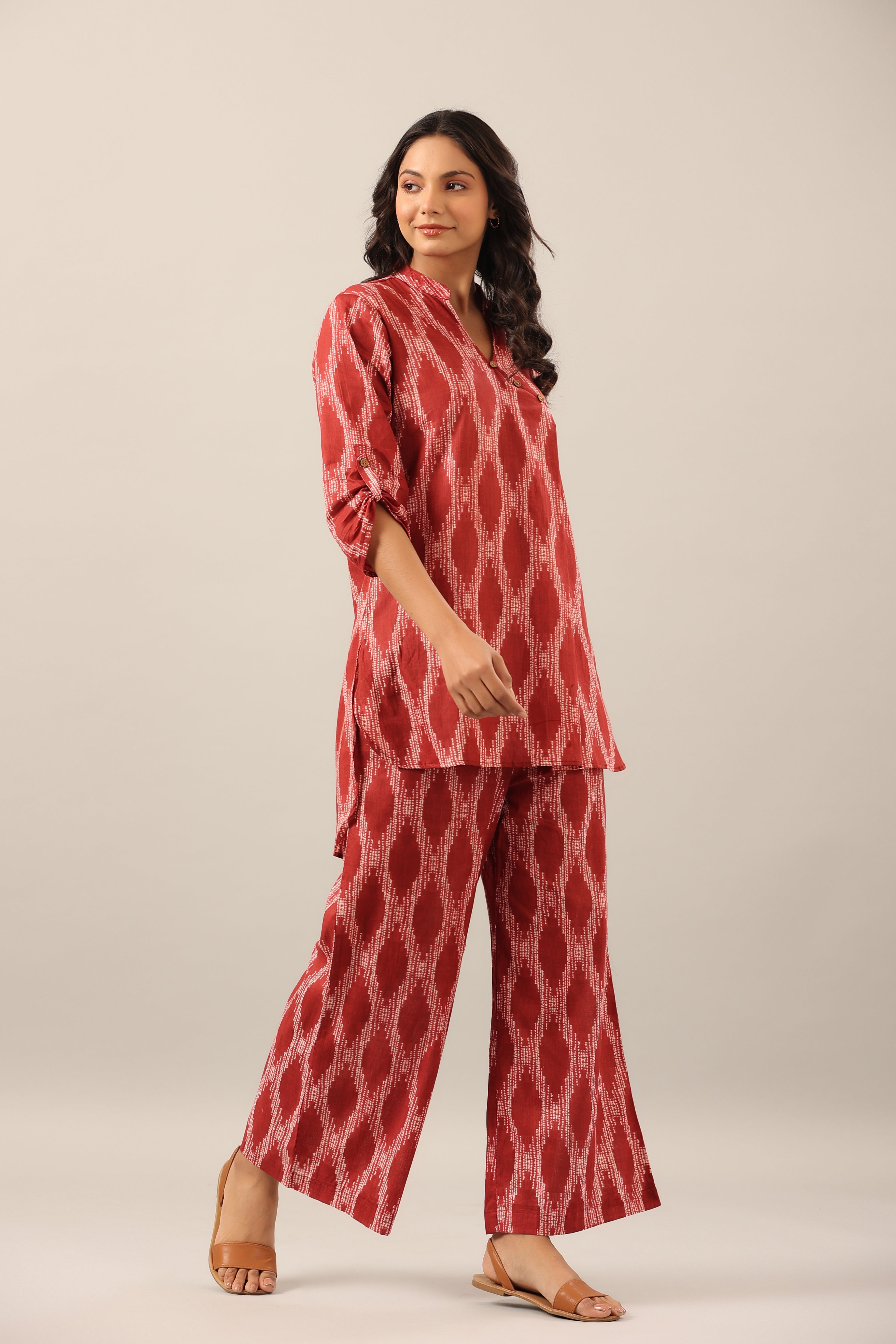 Dotted Shibori on Maroon Lounge Cotton Co-ord Set