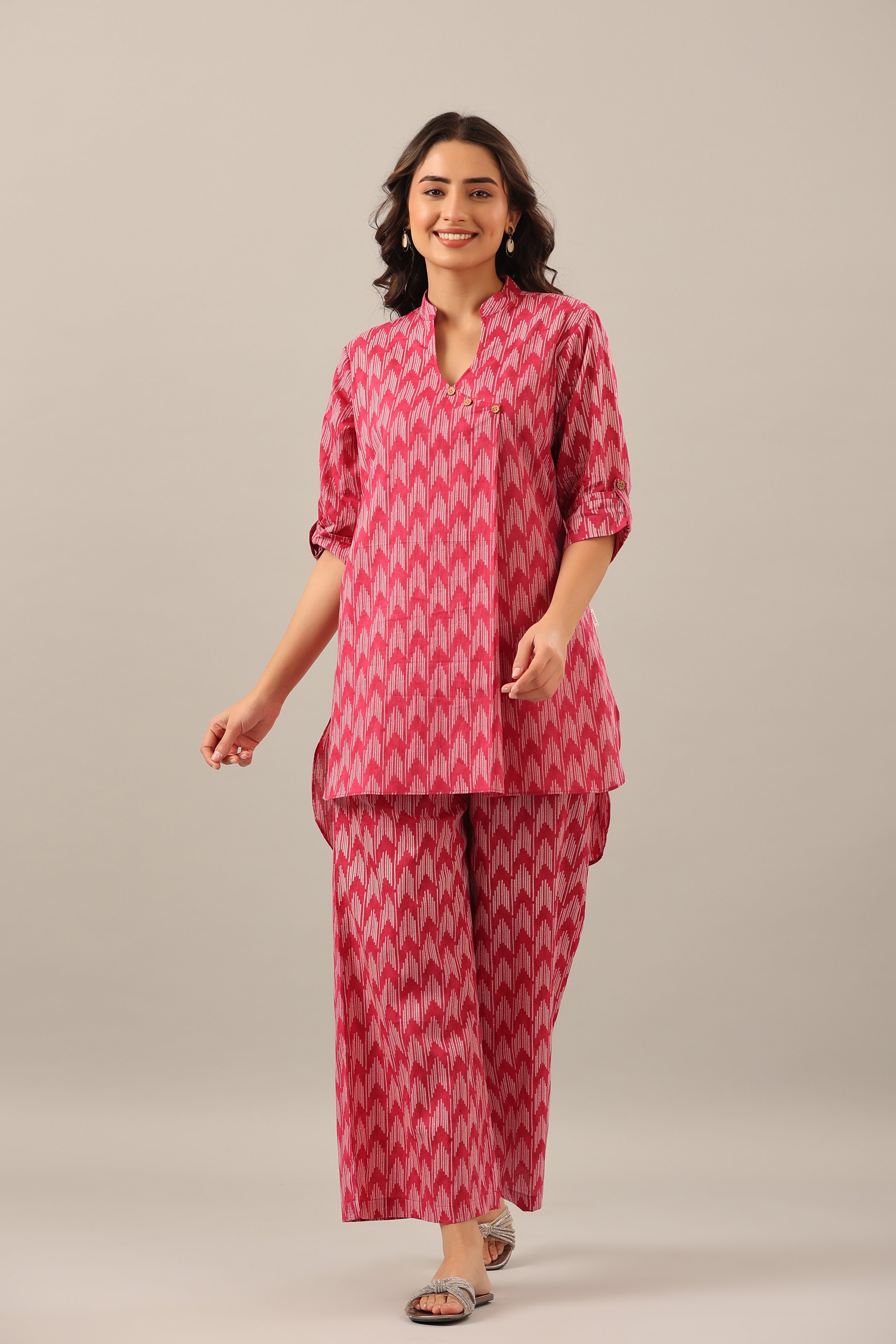 Arrow Shibori on Pink Lounge Cotton Co-ord Set