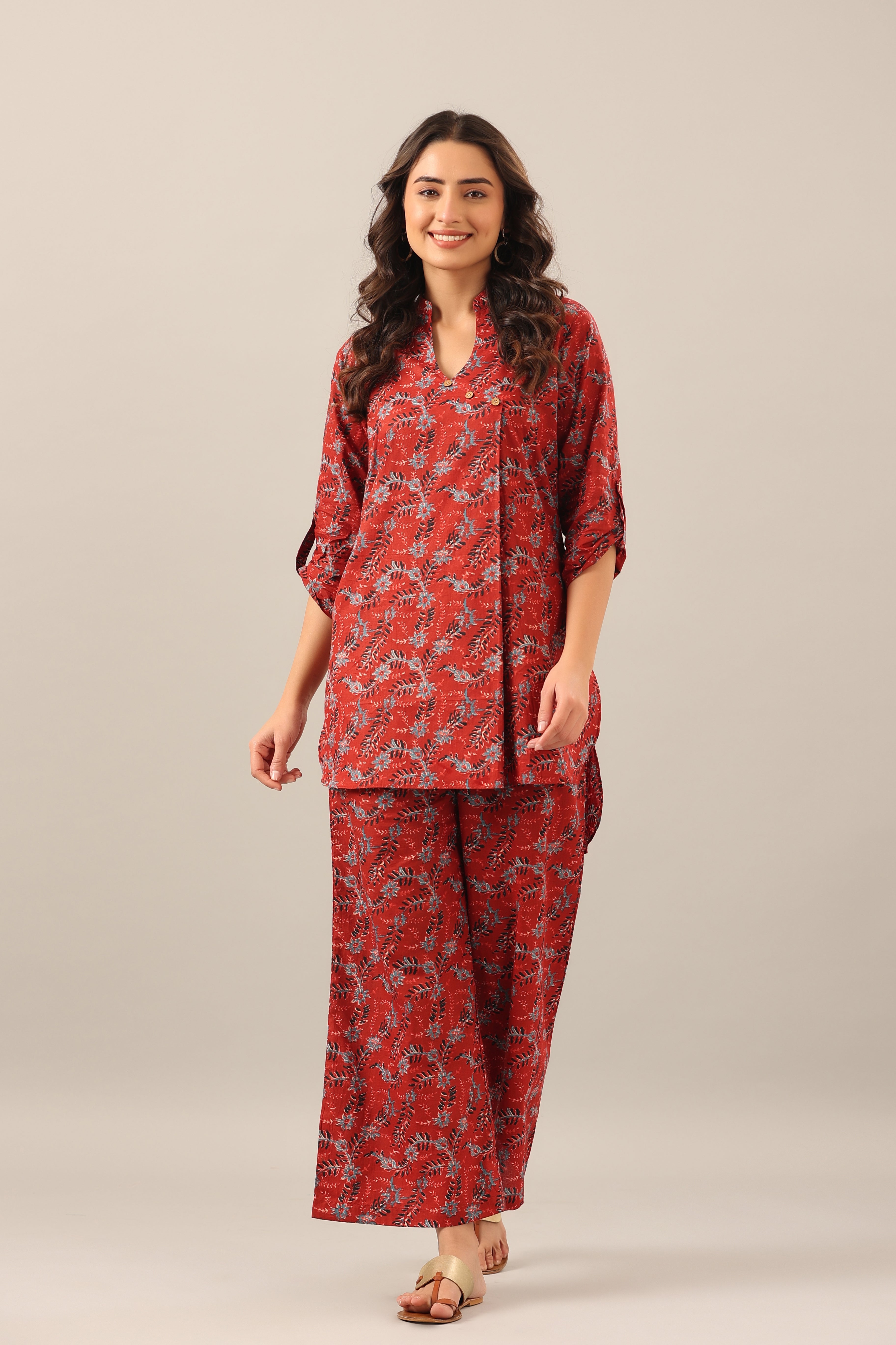 Bloom Big on Maroon Lounge Cotton Co-ord Set