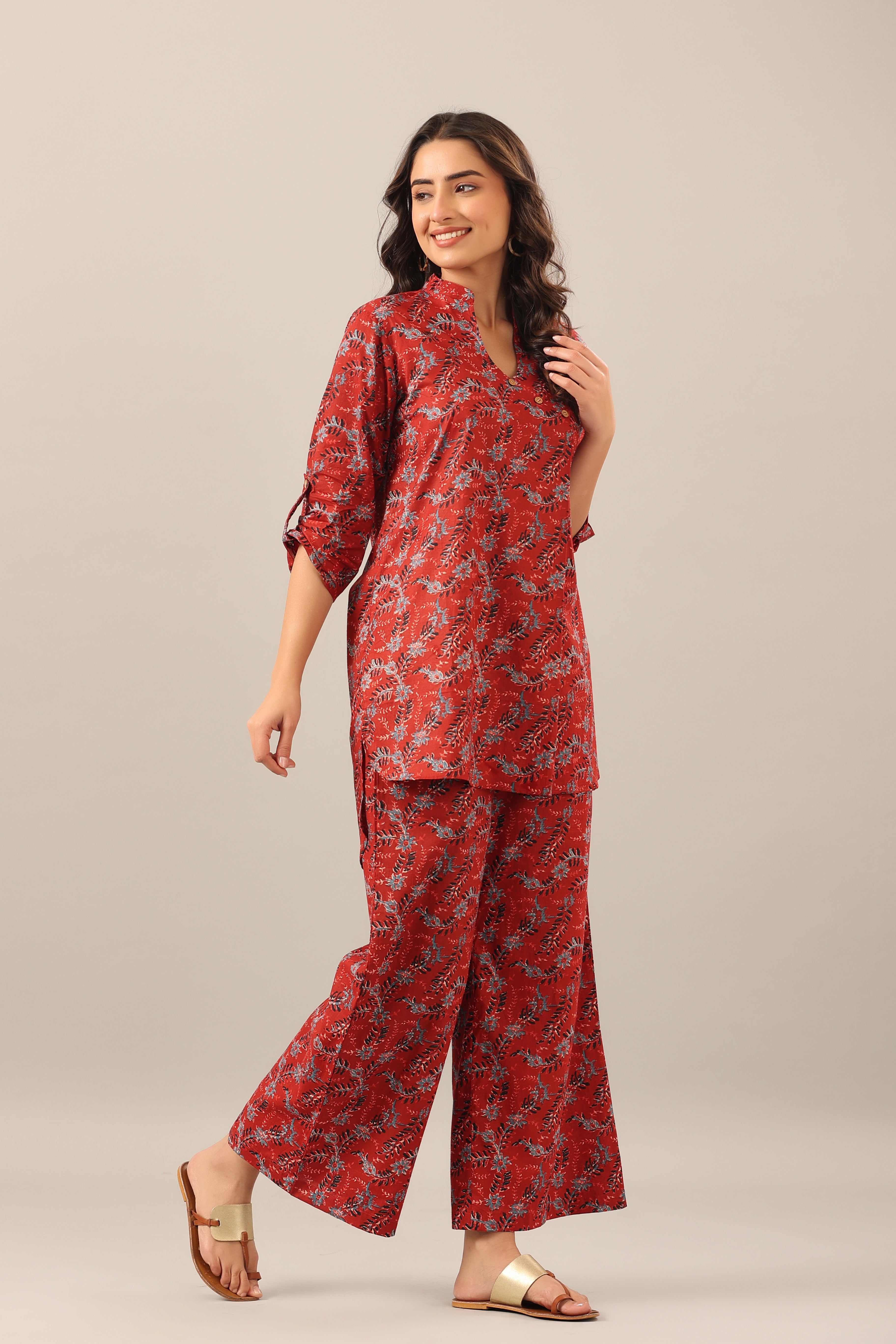 Bloom Big on Maroon Lounge Cotton Co-ord Set