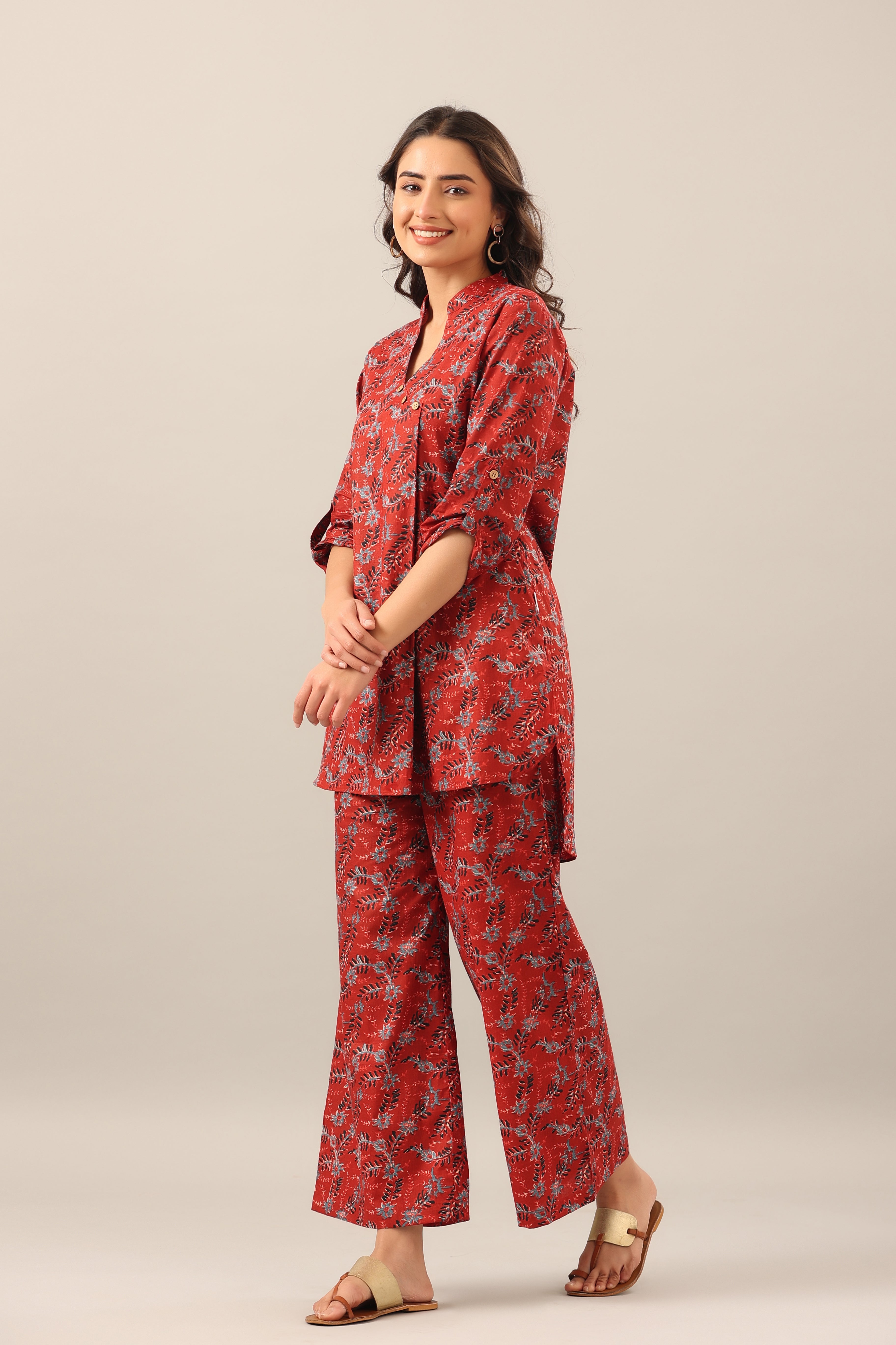 Bloom Big on Maroon Lounge Cotton Co-ord Set