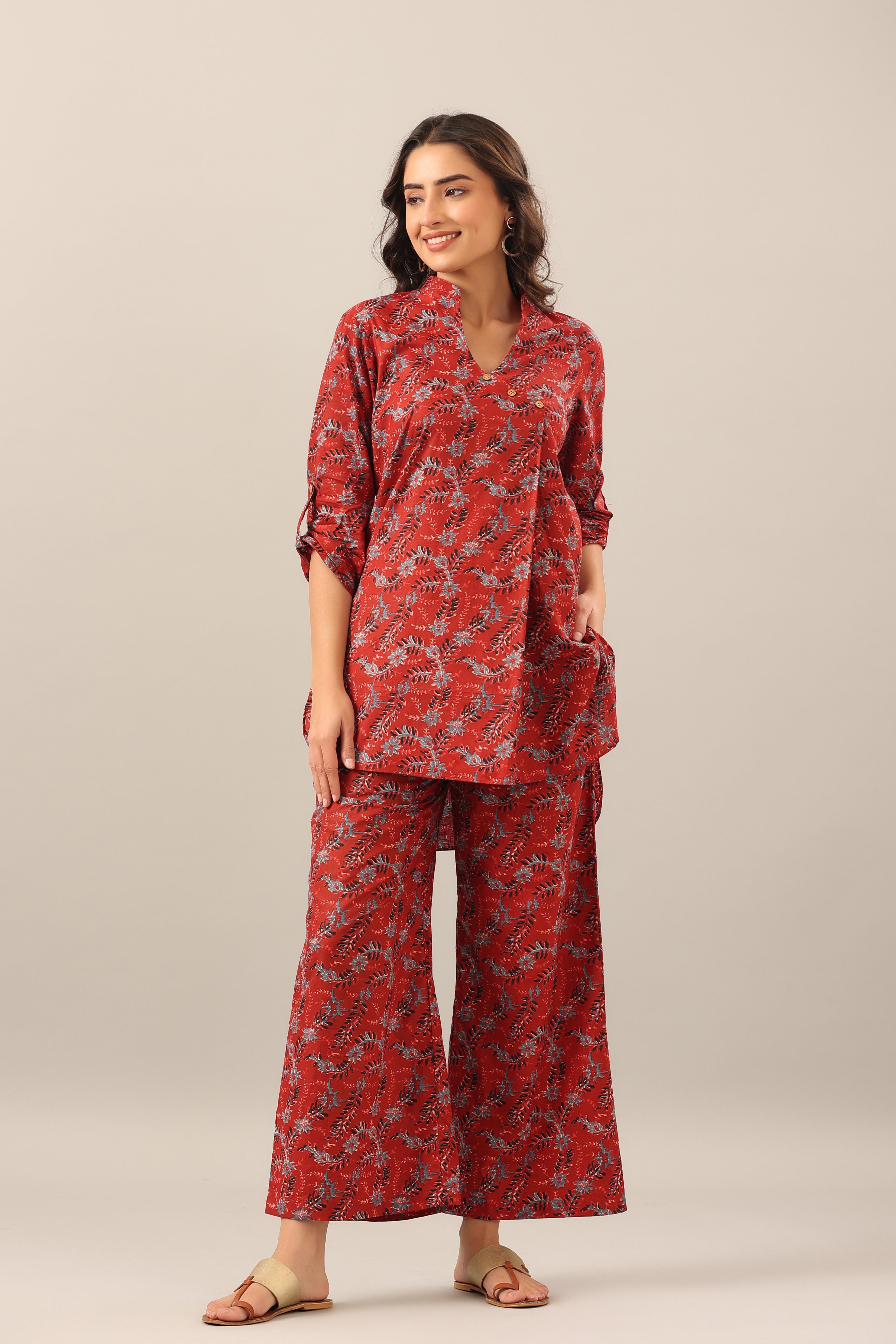 Bloom Big on Maroon Lounge Cotton Co-ord Set