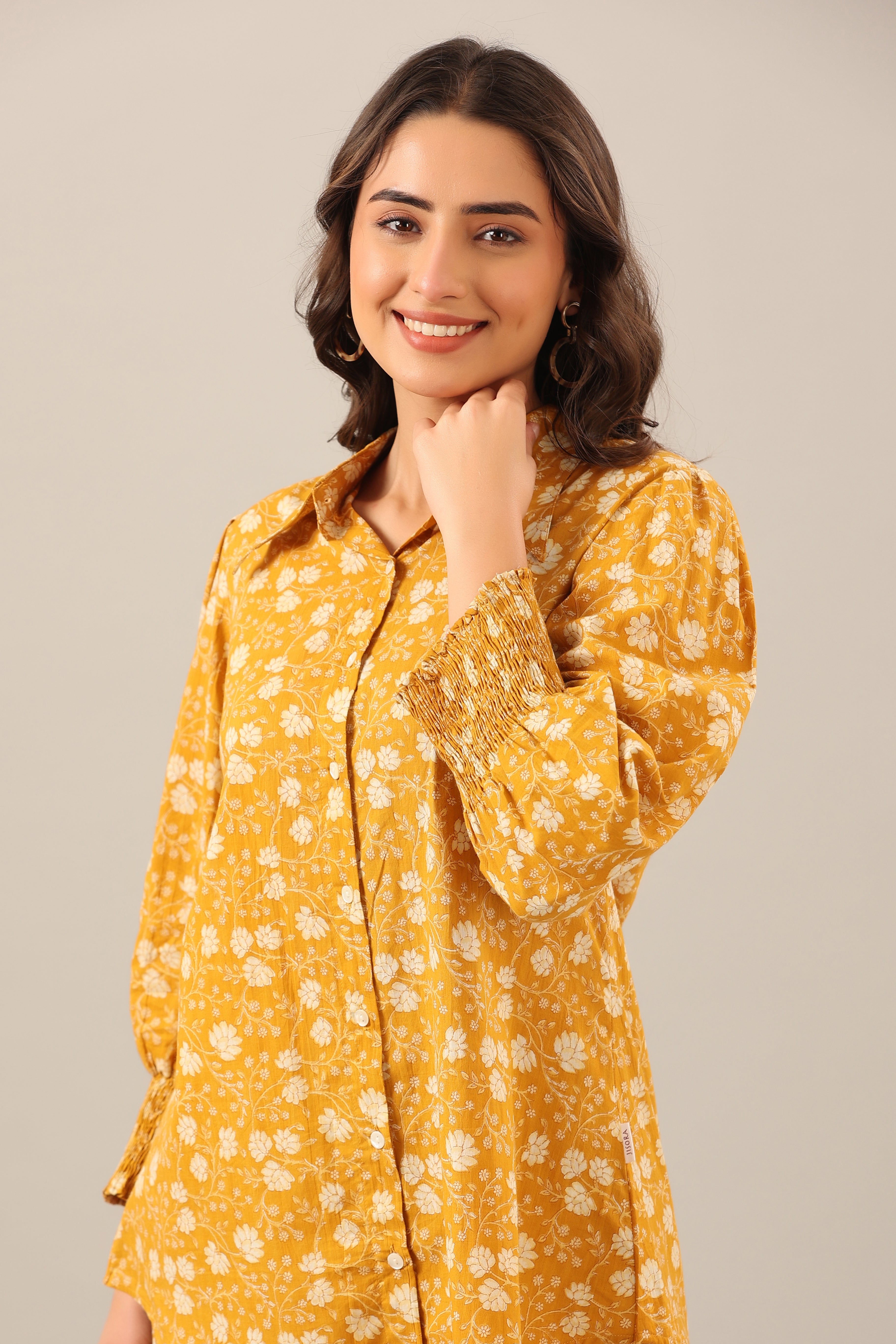 Marigold Collared Smoked Sleeves Cotton Co-ord Set