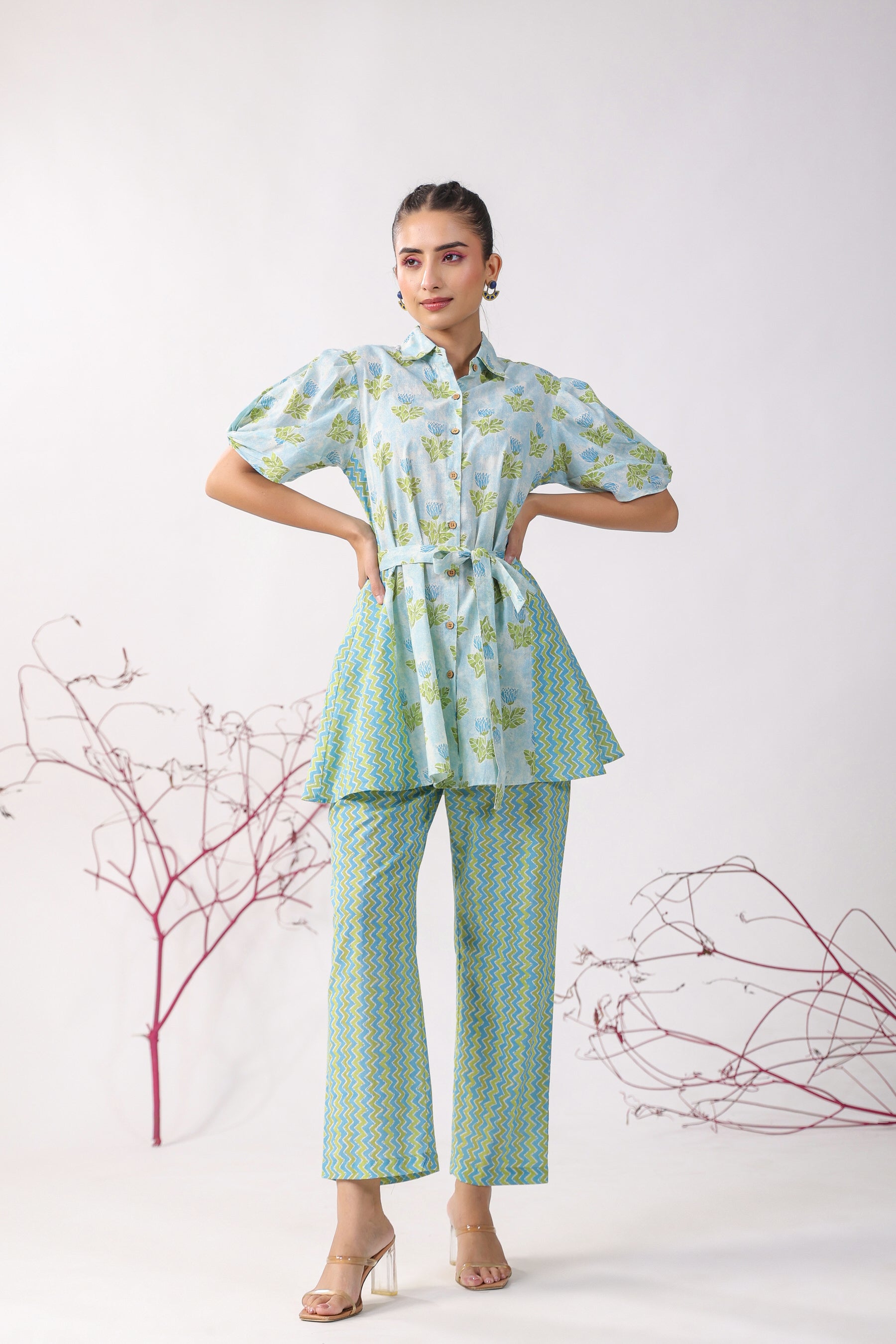 Rust Colour Rayon Designer neck C-cut Long Length Coord set with Stylish Tulip Pants main image 0