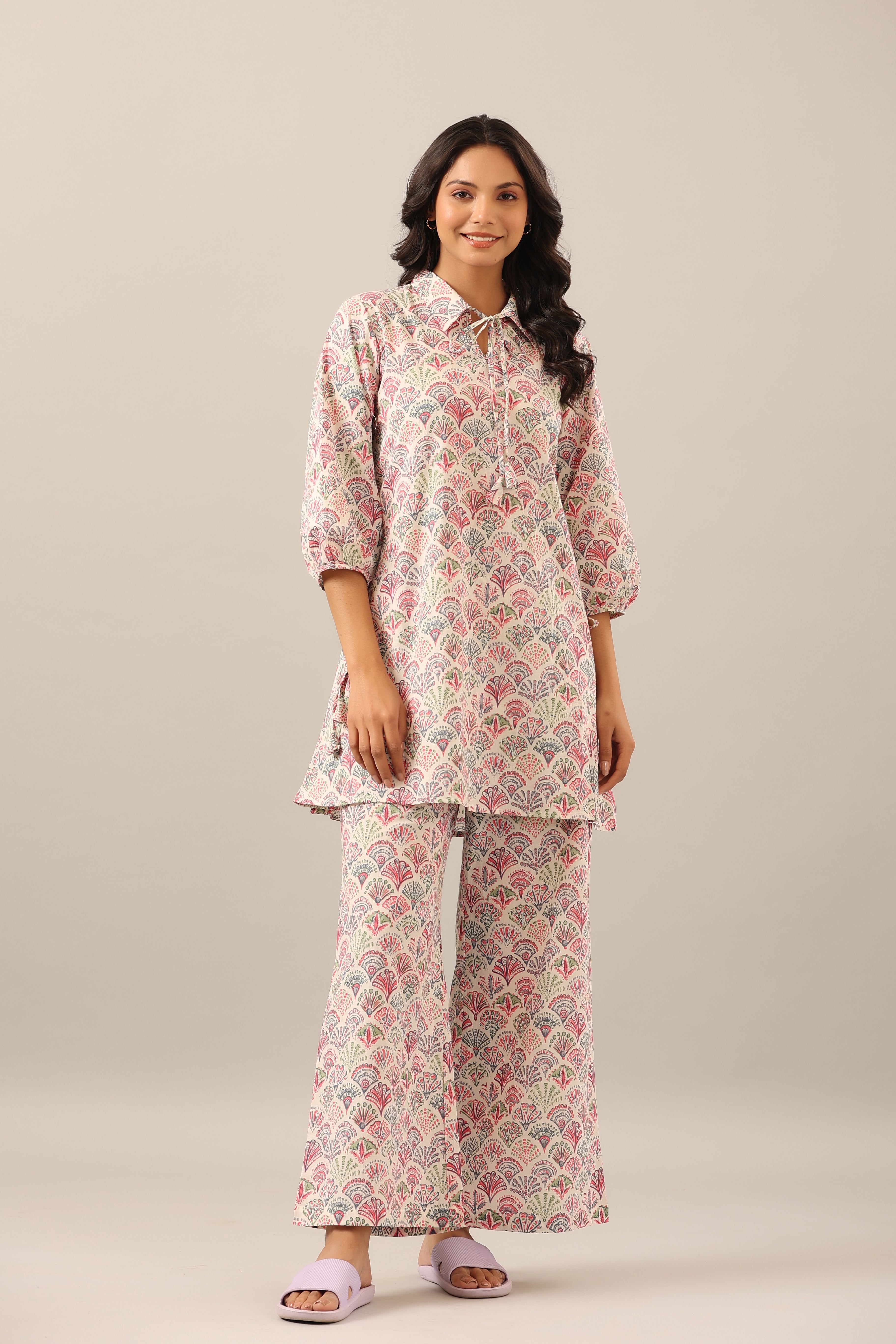 Floral Canopies on Offwhite Lounge Cotton Co-ord Set