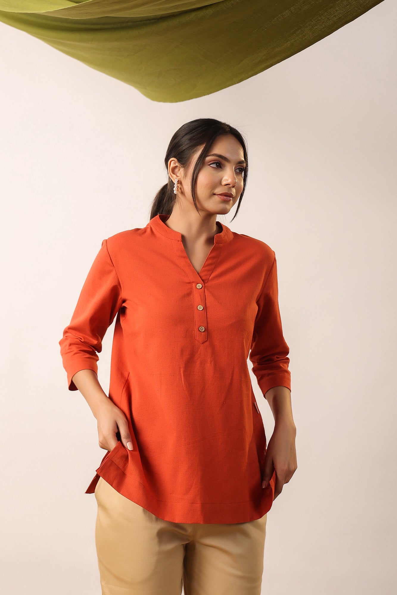 Orange Solid Cotton Top