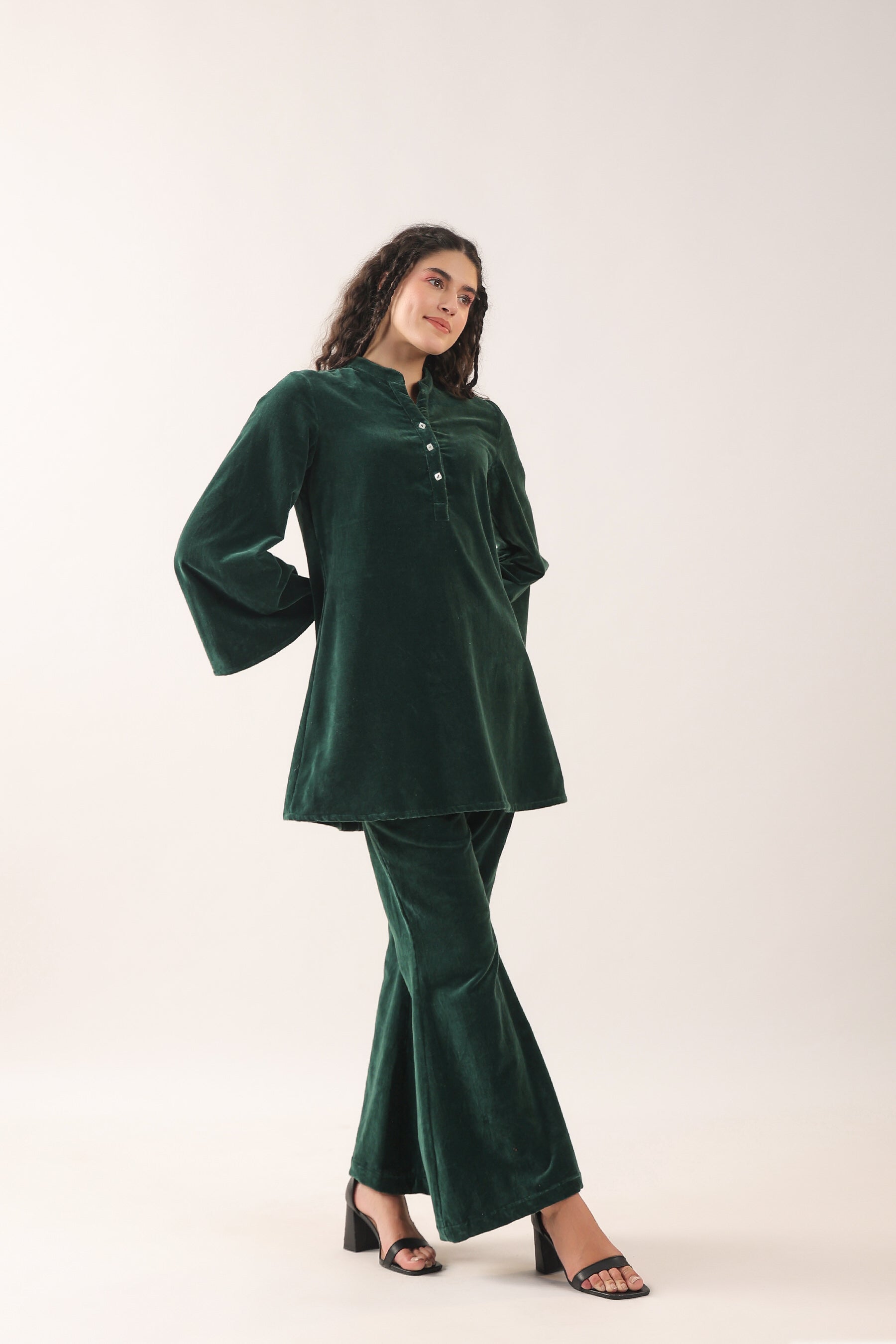 Glass Bottle Green Velvet Co-ord Set