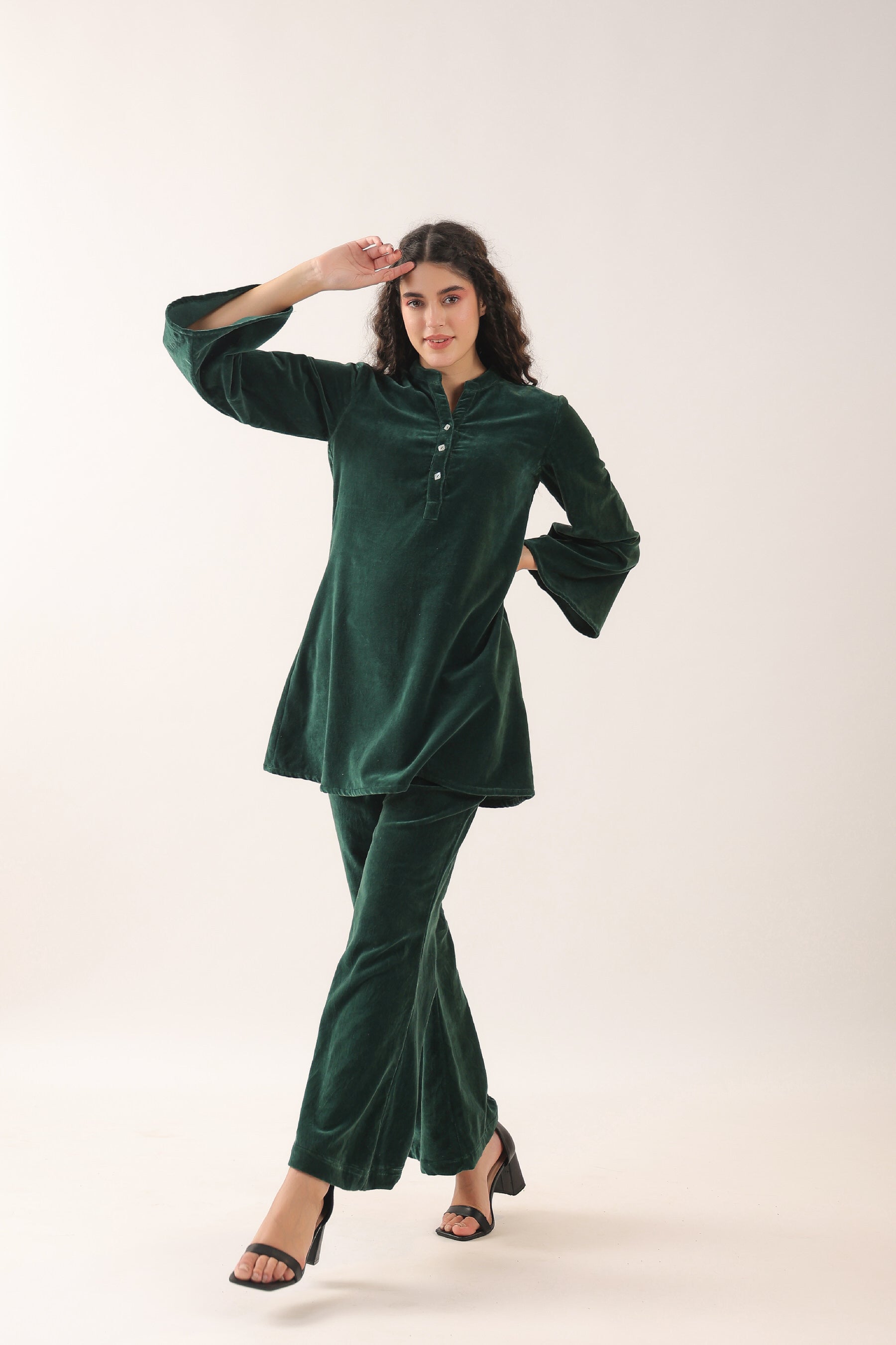 Glass Bottle Green Velvet Co-ord Set