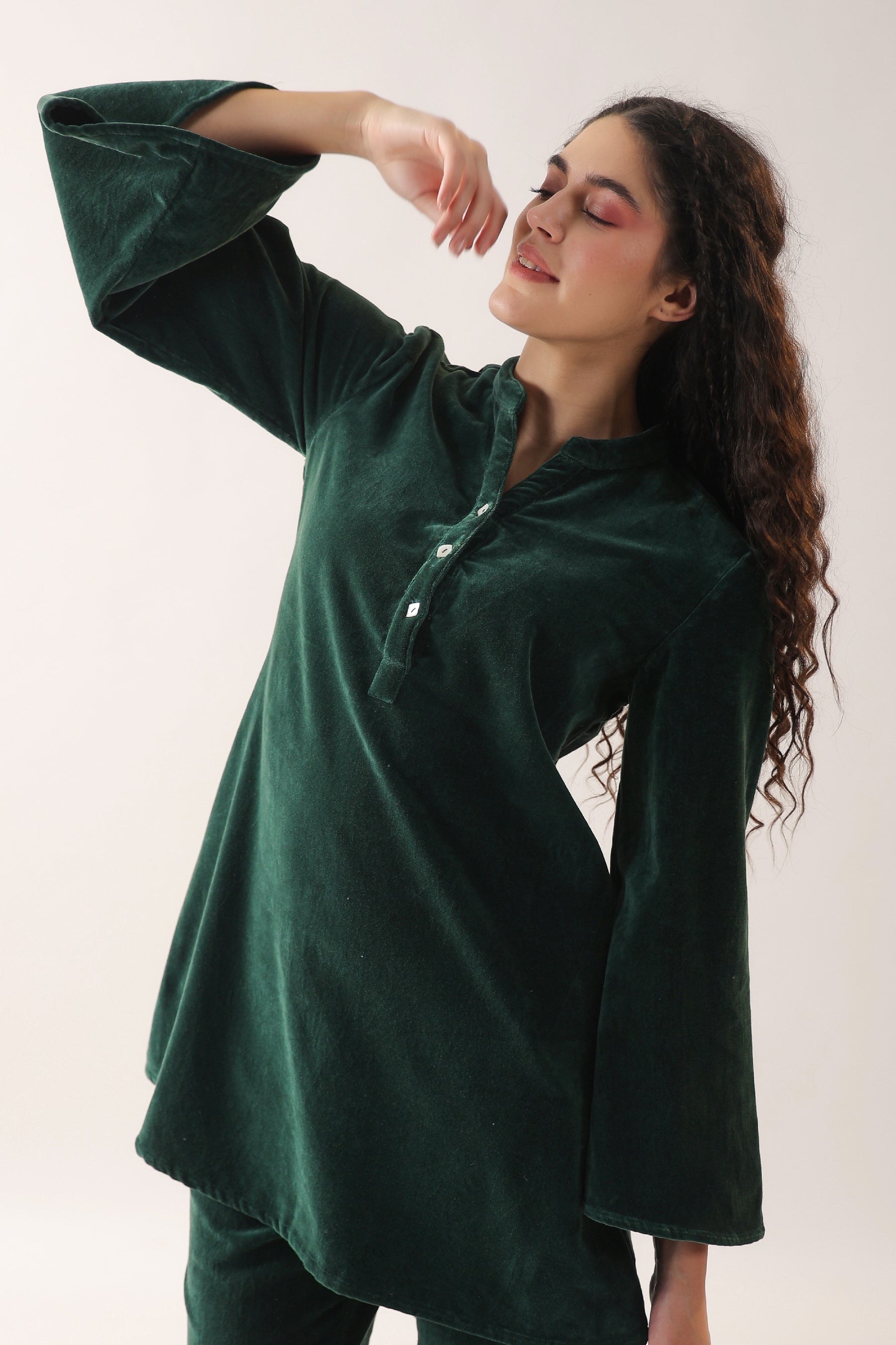 Glass Bottle Green Velvet Co-ord Set