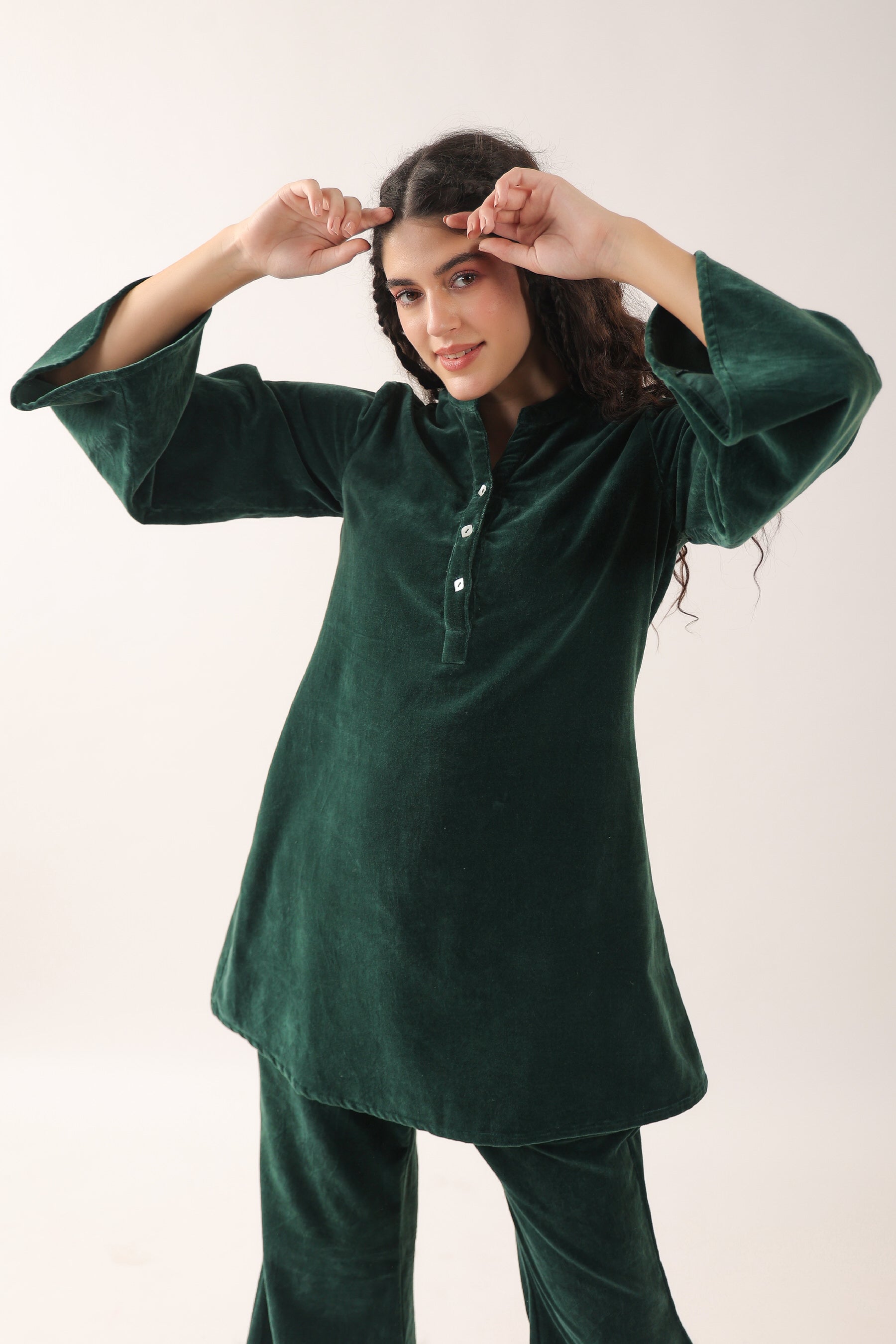 Glass Bottle Green Velvet Co-ord Set