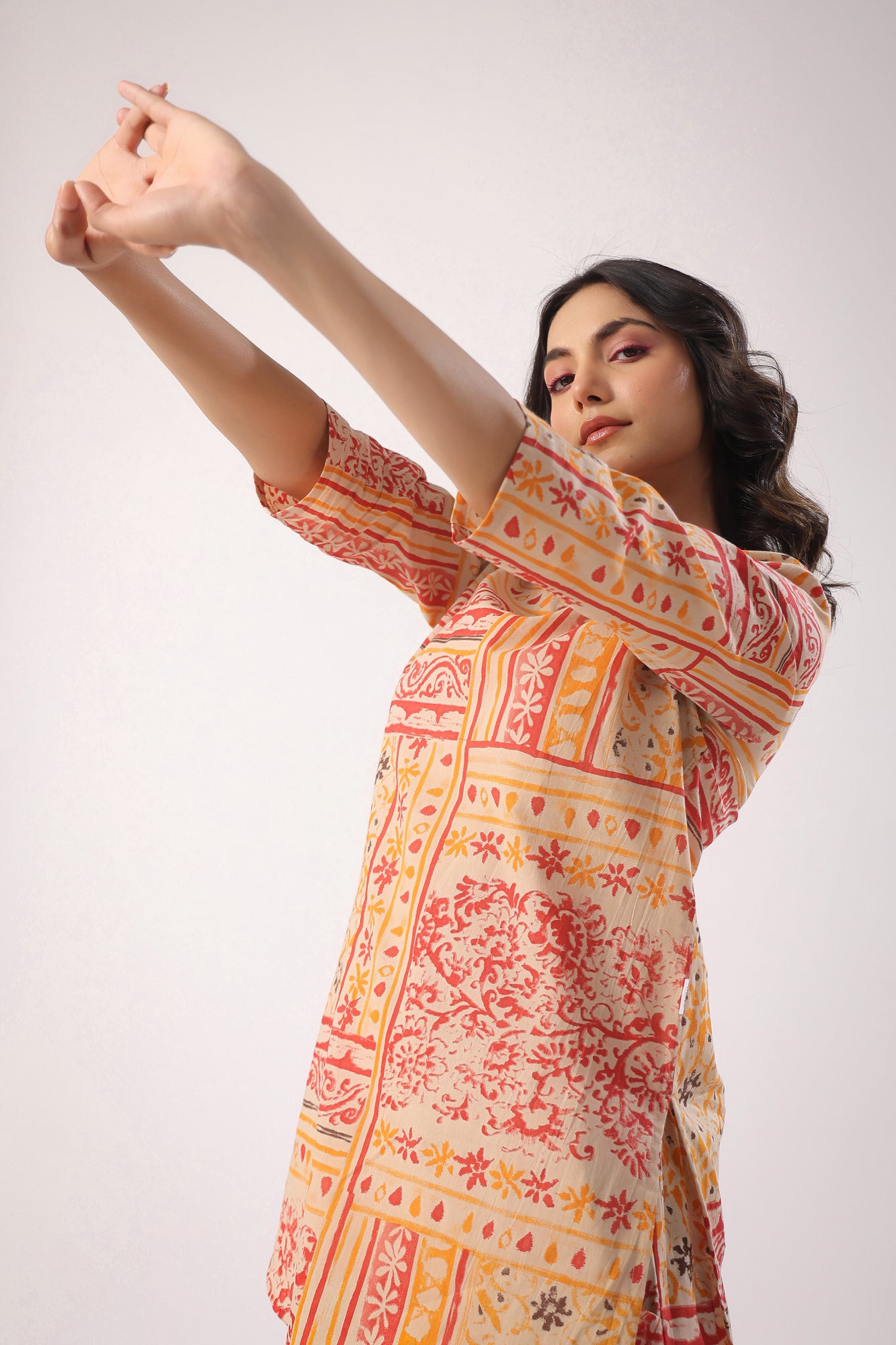 Doodle Patches on Beige Cotton Palazzo Loungewear Set