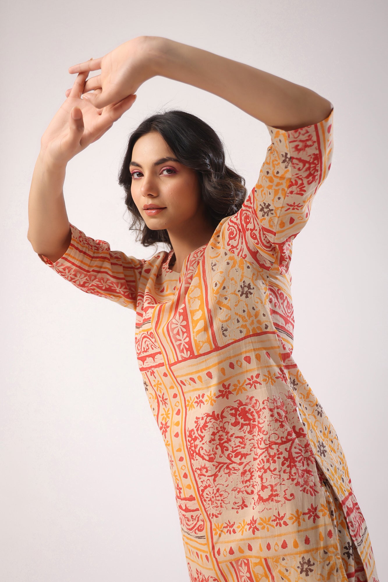 Doodle Patches on Beige Cotton Palazzo Loungewear Set