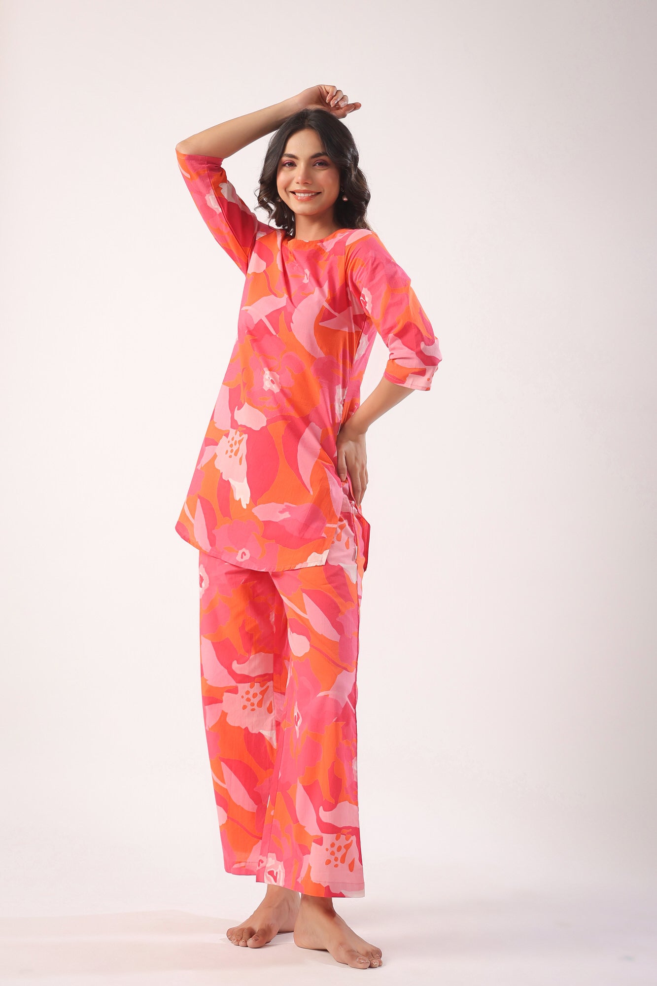 Paint Strokes on Orange Cotton Palazzo Loungewear Set