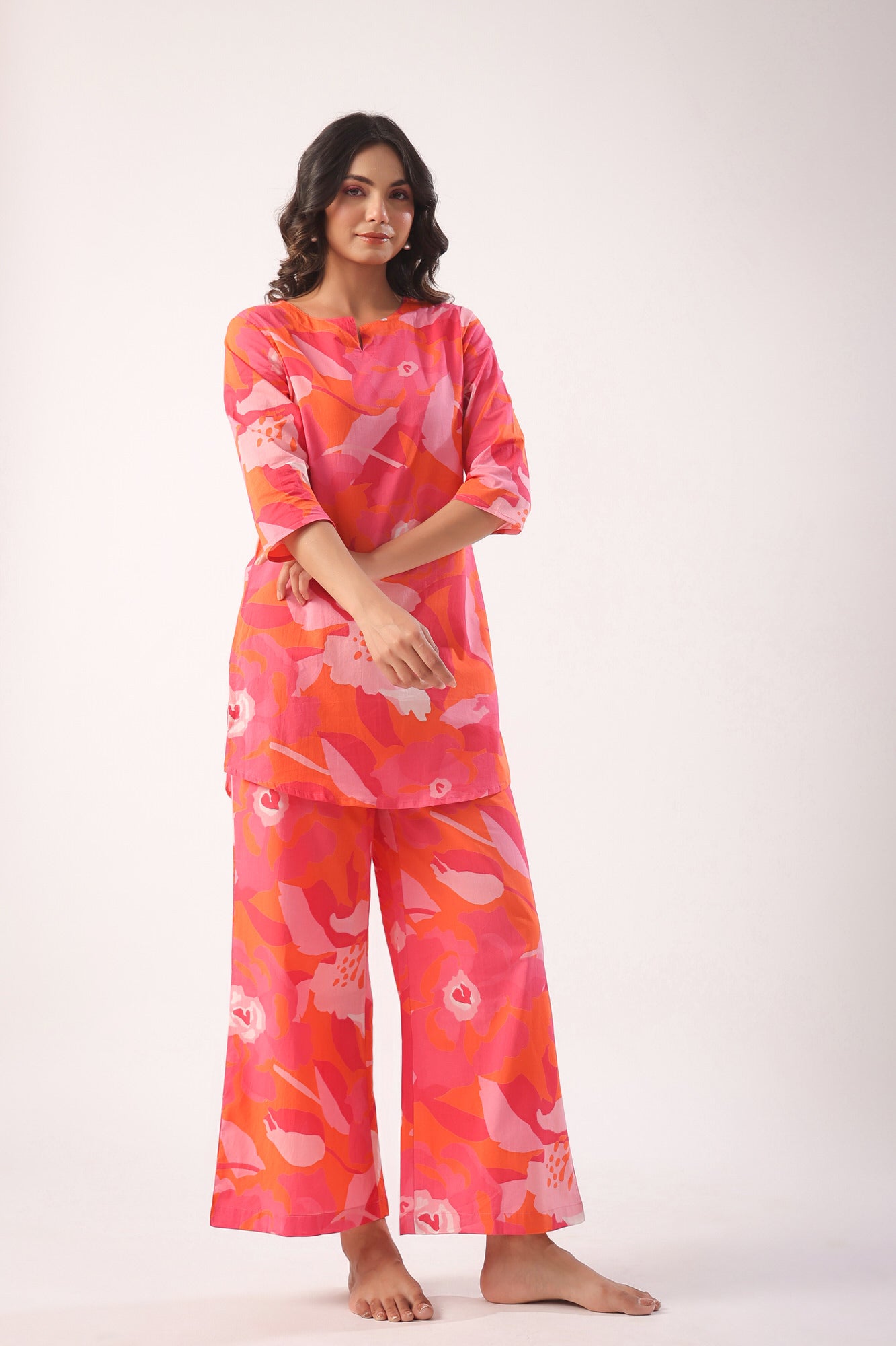 Paint Strokes on Orange Cotton Palazzo Loungewear Set