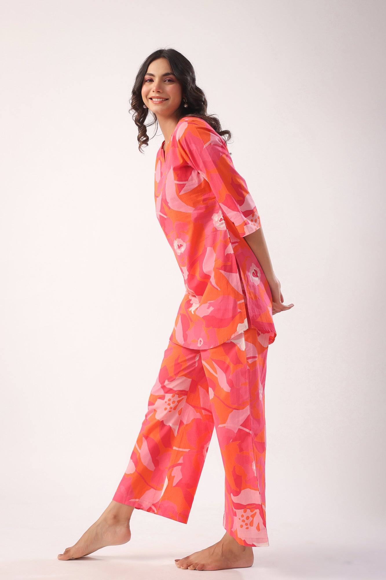 Paint Strokes on Orange Cotton Palazzo Loungewear Set
