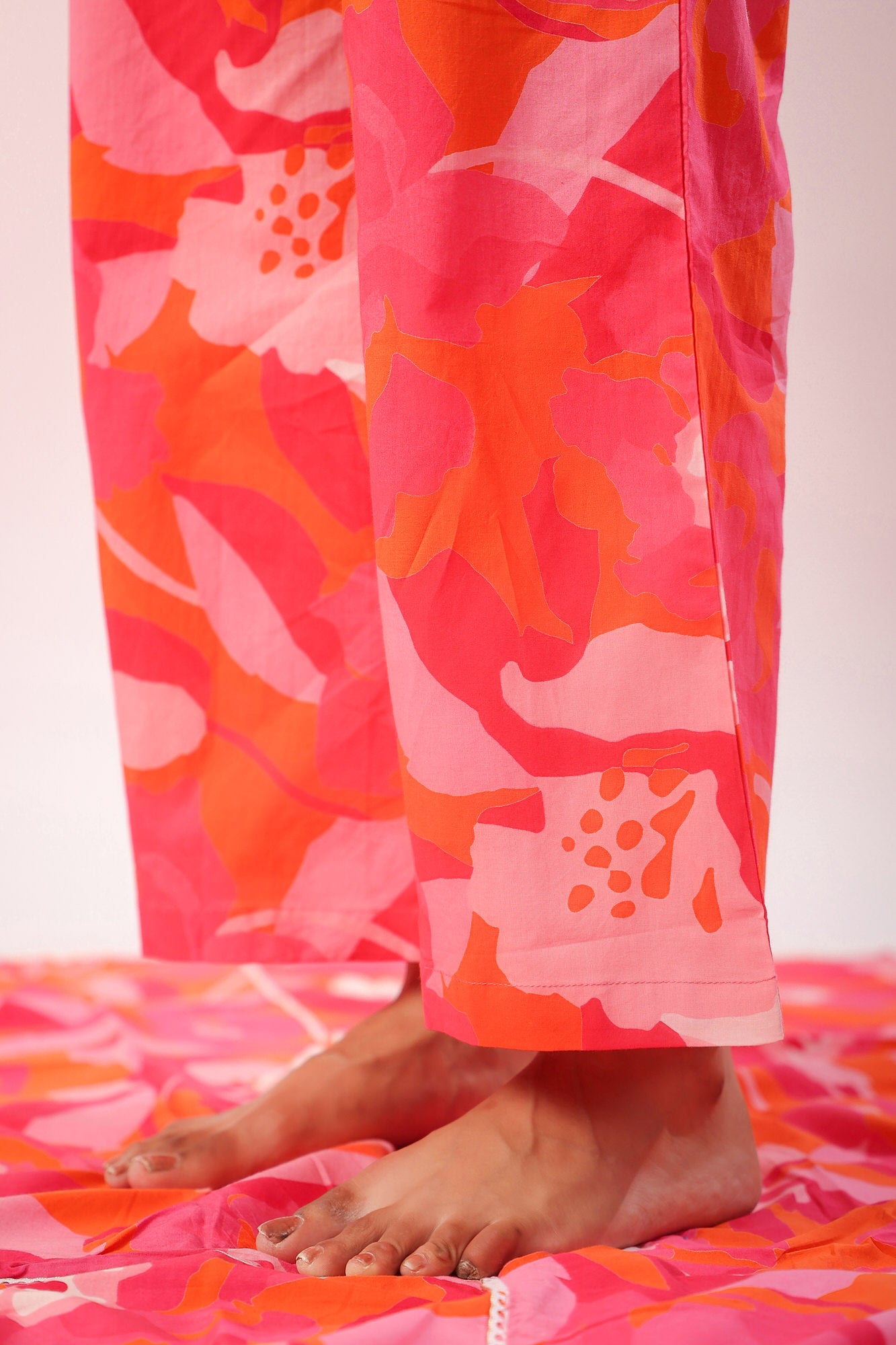 Paint Strokes on Orange Cotton Palazzo Loungewear Set