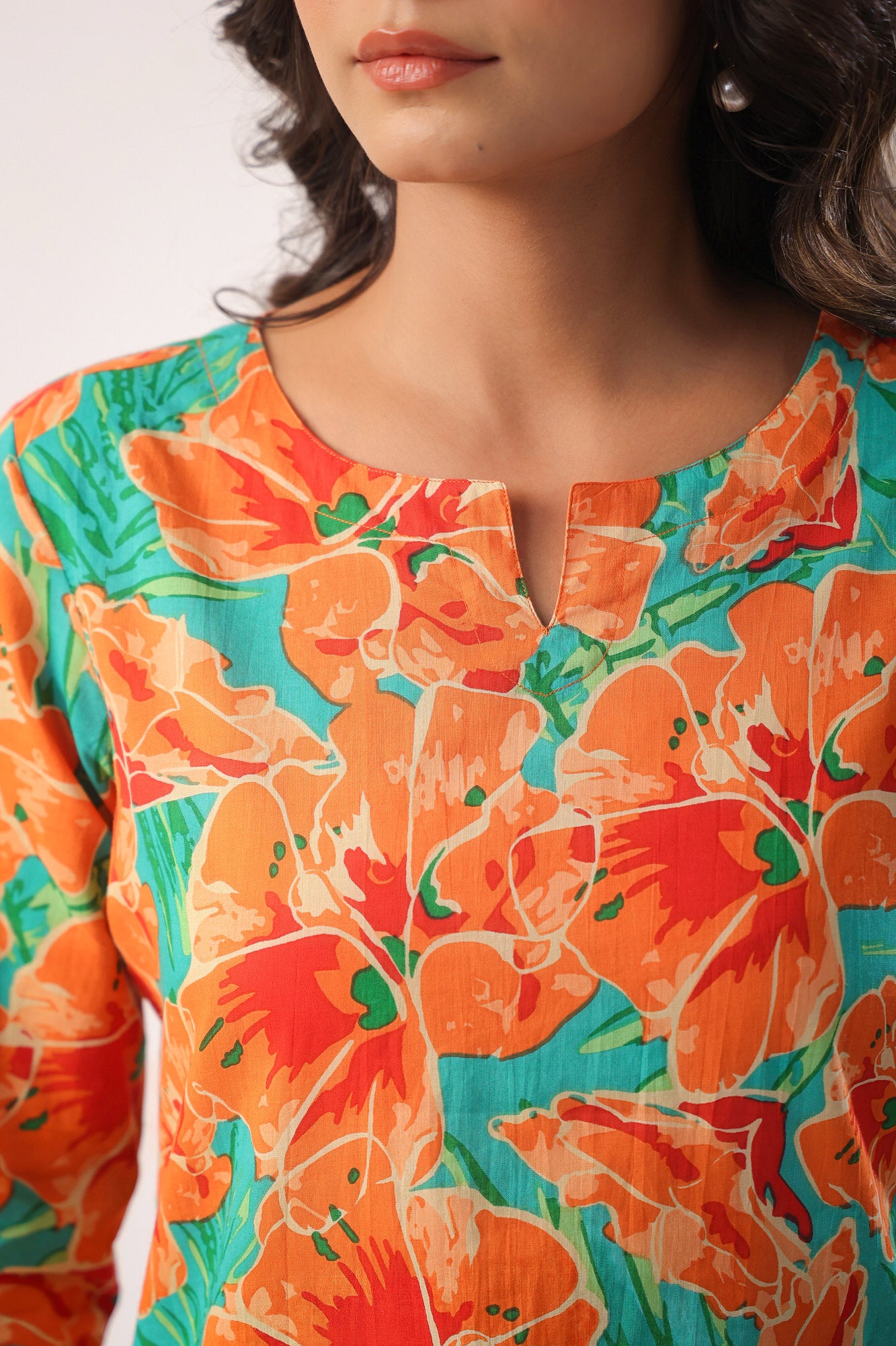 Orange Blooms on Sky Blue Cotton Palazzo Loungewear Set