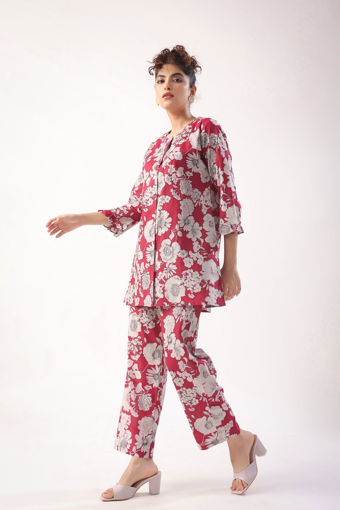 Garnet Gala Wine Cotton Loungewear Top Set