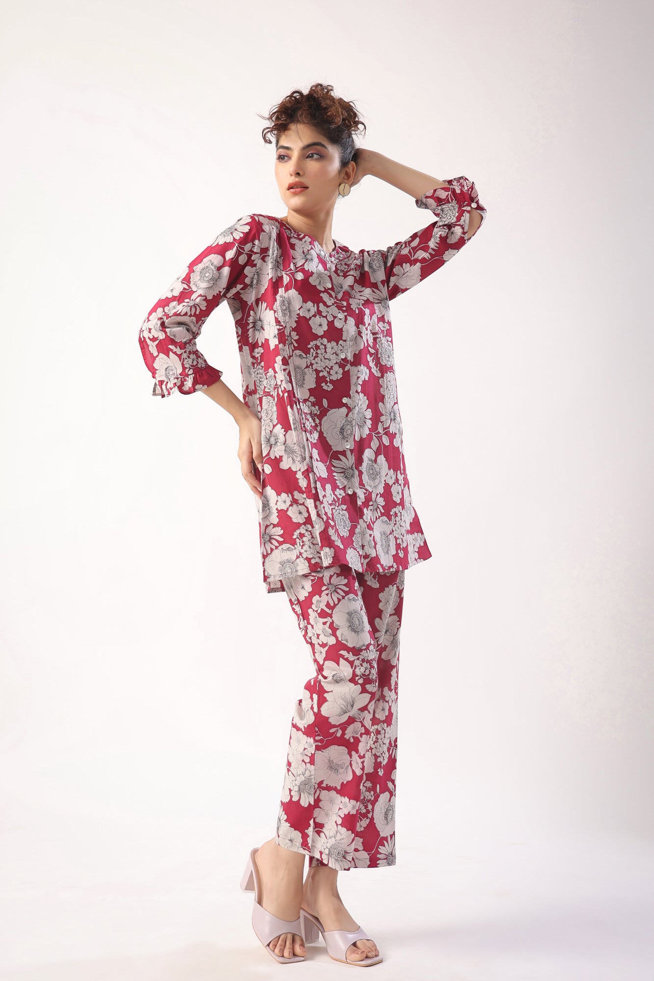 Garnet Gala Wine Cotton Loungewear Top Set