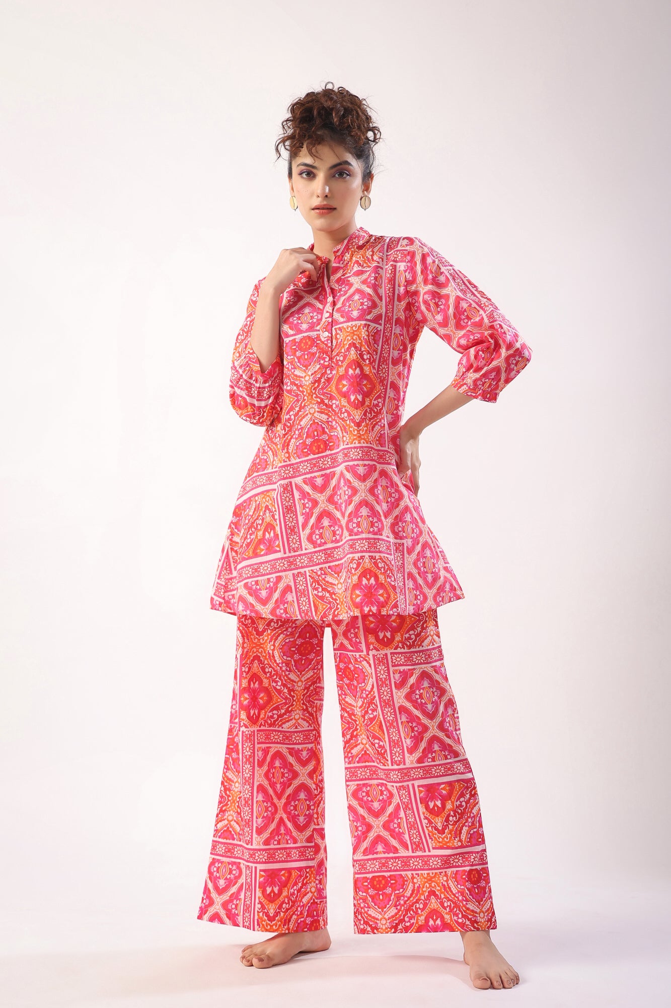 Pink Patch Print Cotton Lounge Co-ord Set