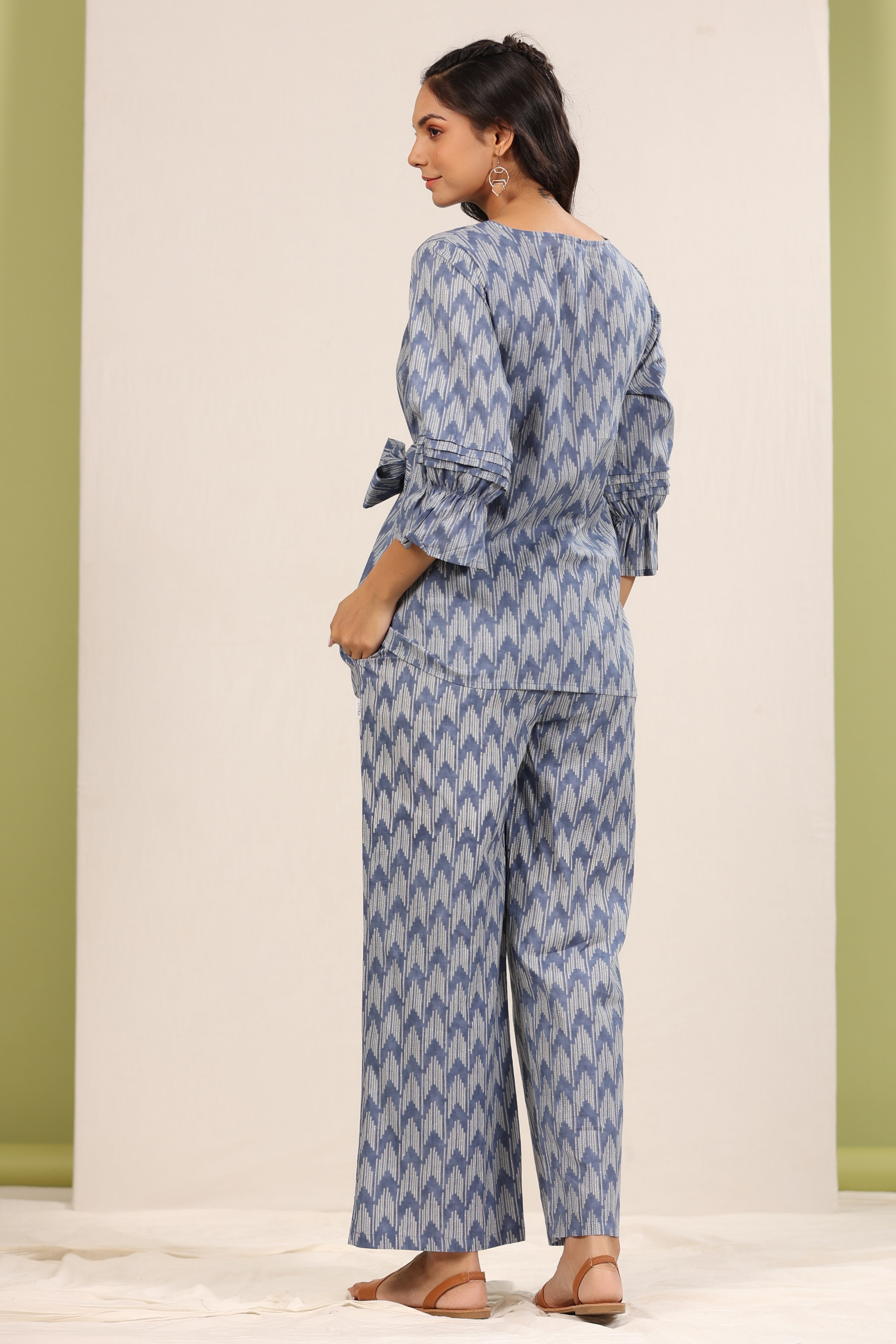 Ikat Shibori On Grey Cotton Co-ord Set