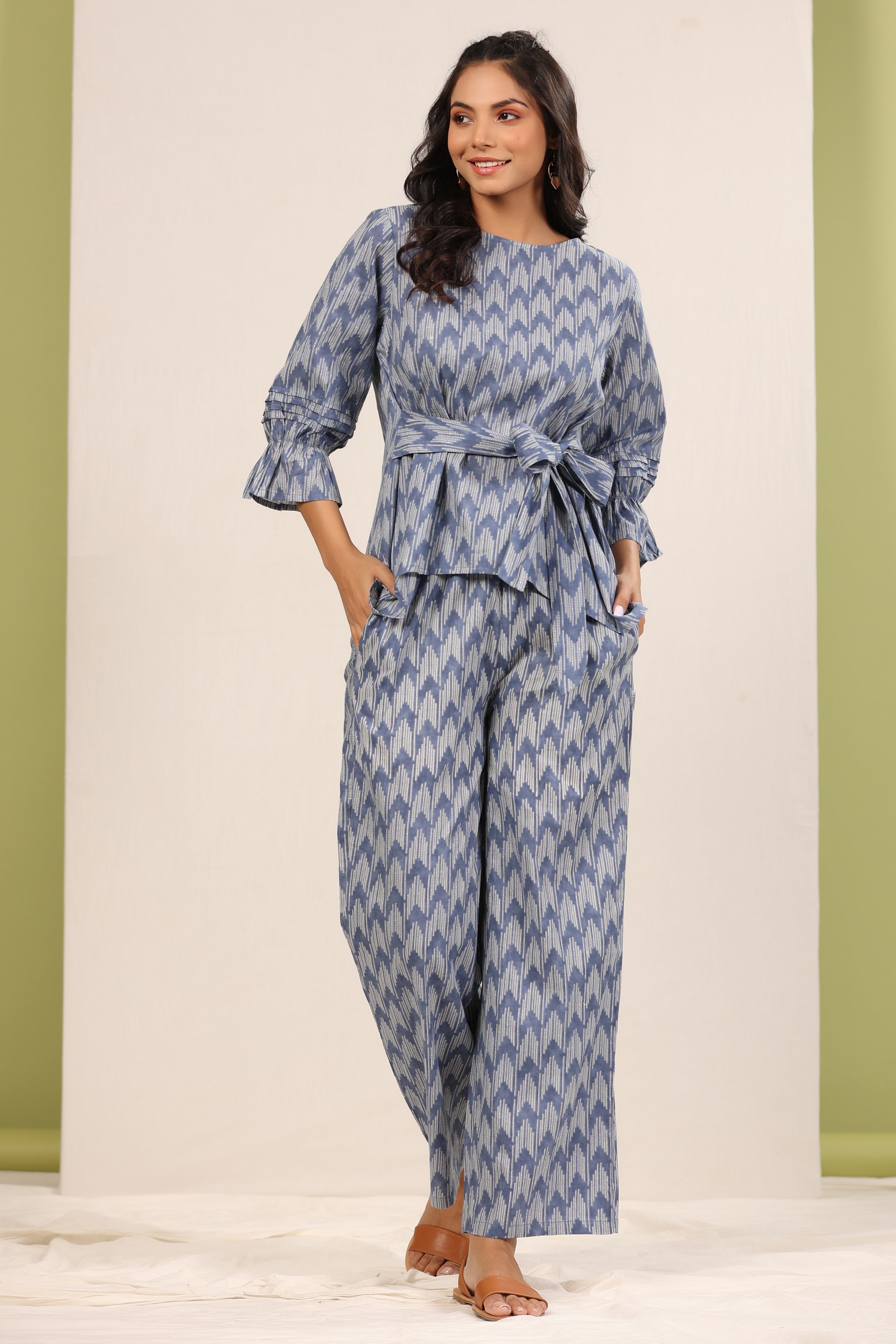 Ikat Shibori On Grey Cotton Co-ord Set