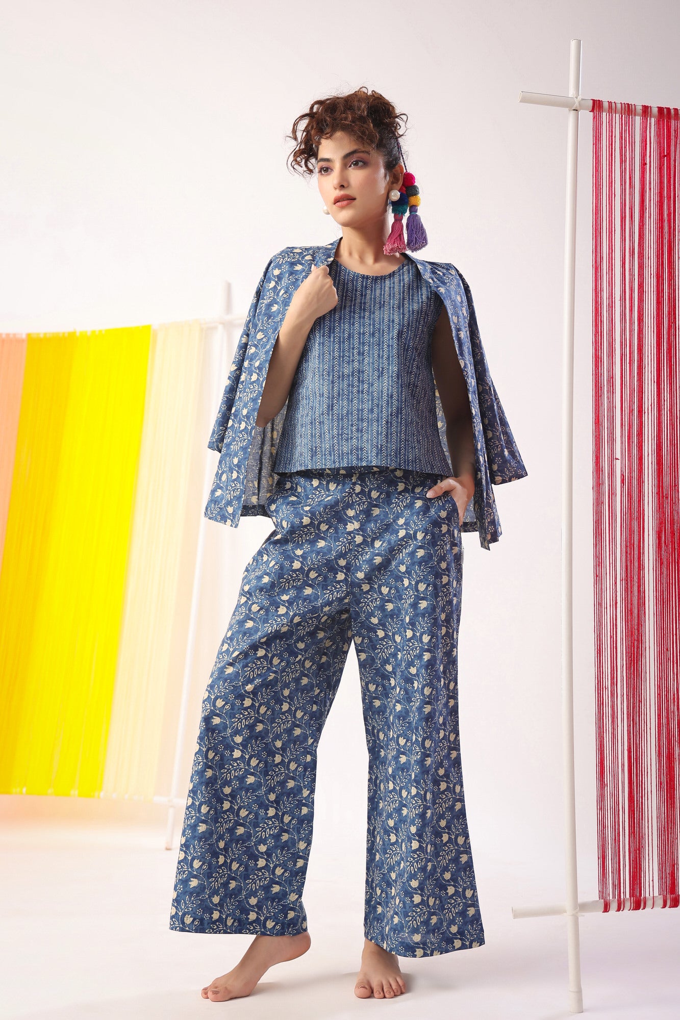 Dainty Florals on Indigo Cotton Shrug Set