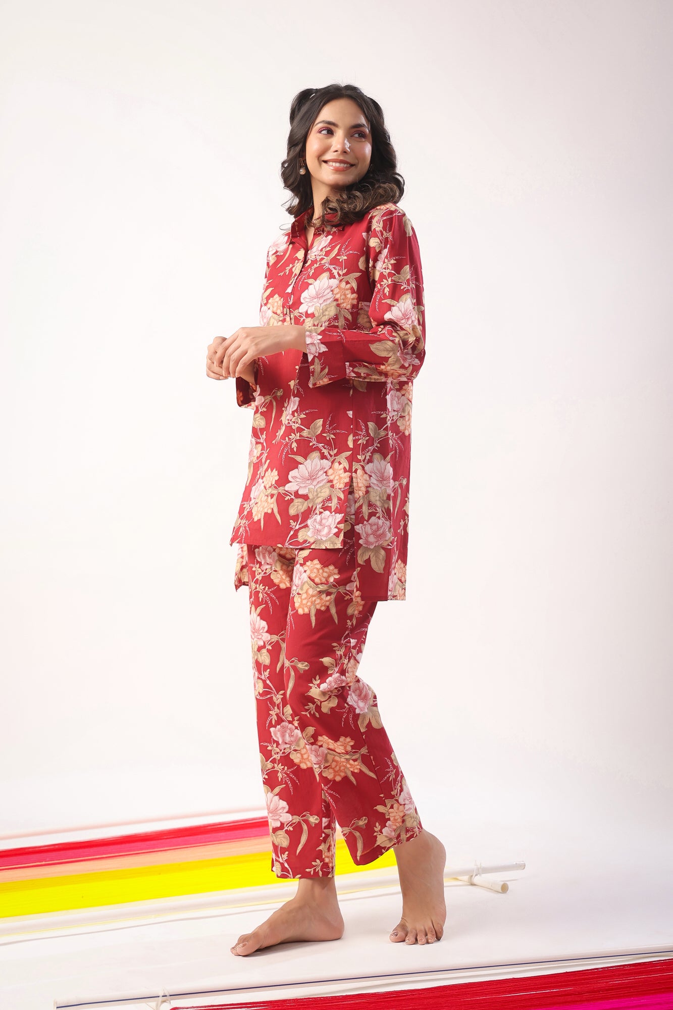 Florals on Maroon Loungewear Top Set