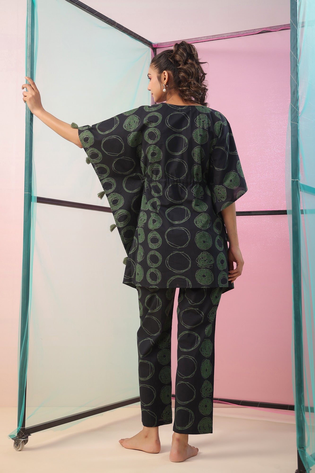 Circles on Black Kaftan Cotton Co-ord Set