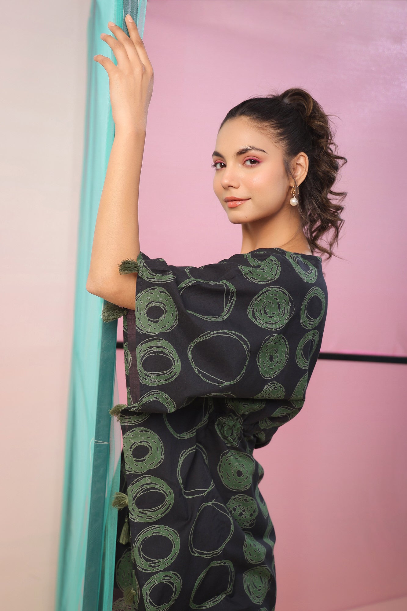 Circles on Black Kaftan Cotton Co-ord Set