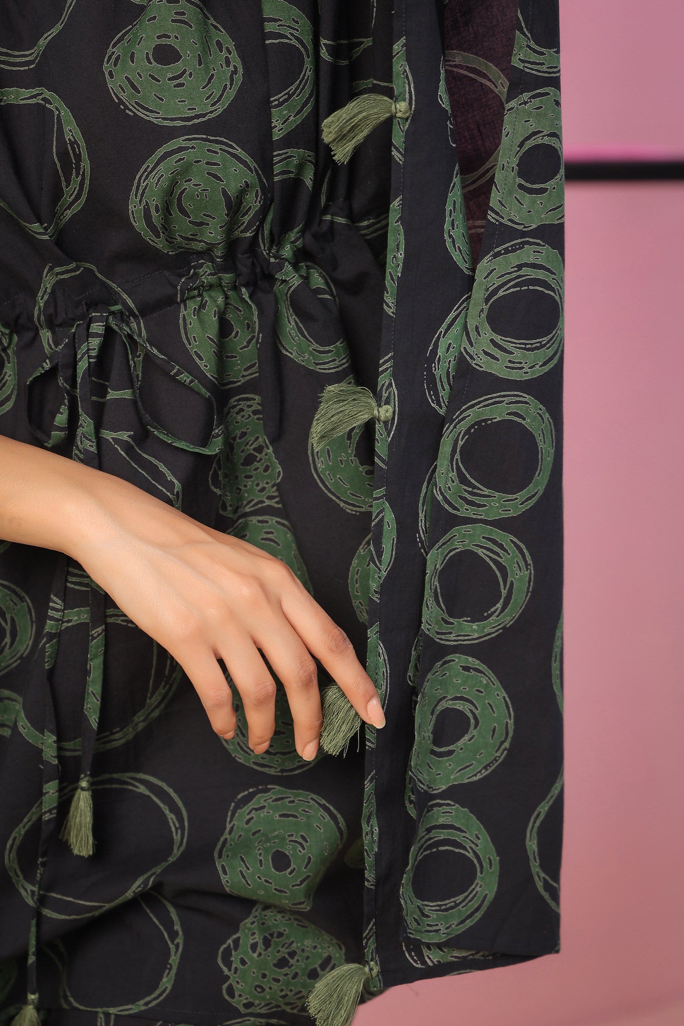 Circles on Black Kaftan Cotton Co-ord Set