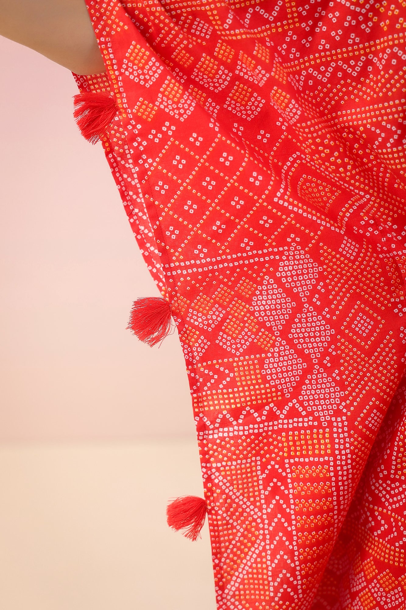 Bandhej on Red Kaftan Cotton Co-ord Set