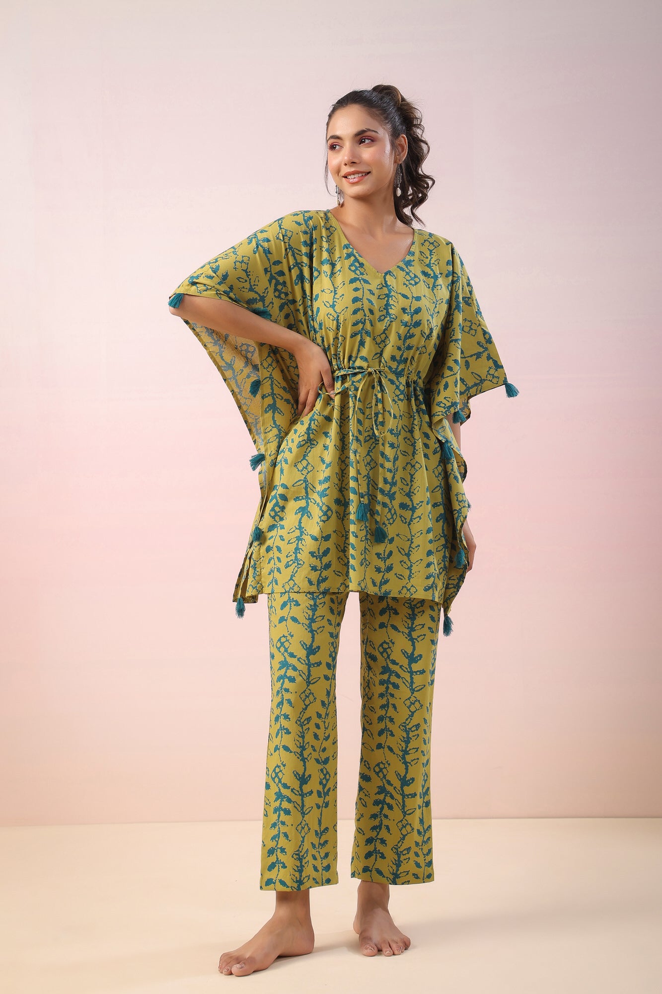 Flowing Leaves Kaftan Cotton Co-ord Set