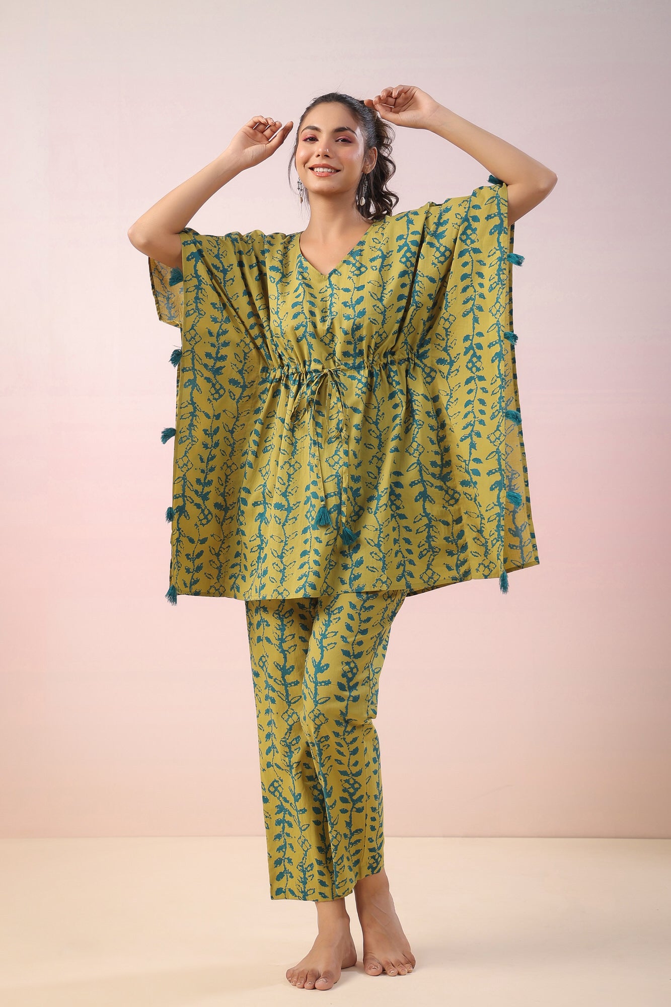 Flowing Leaves Kaftan Cotton Co-ord Set