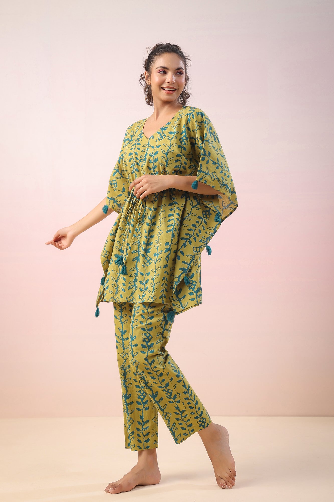 Flowing Leaves Kaftan Cotton Co-ord Set