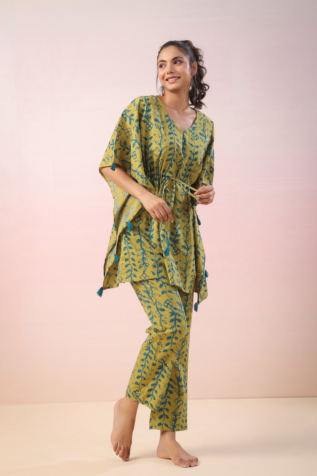 Flowing Leaves Kaftan Cotton Co-ord Set