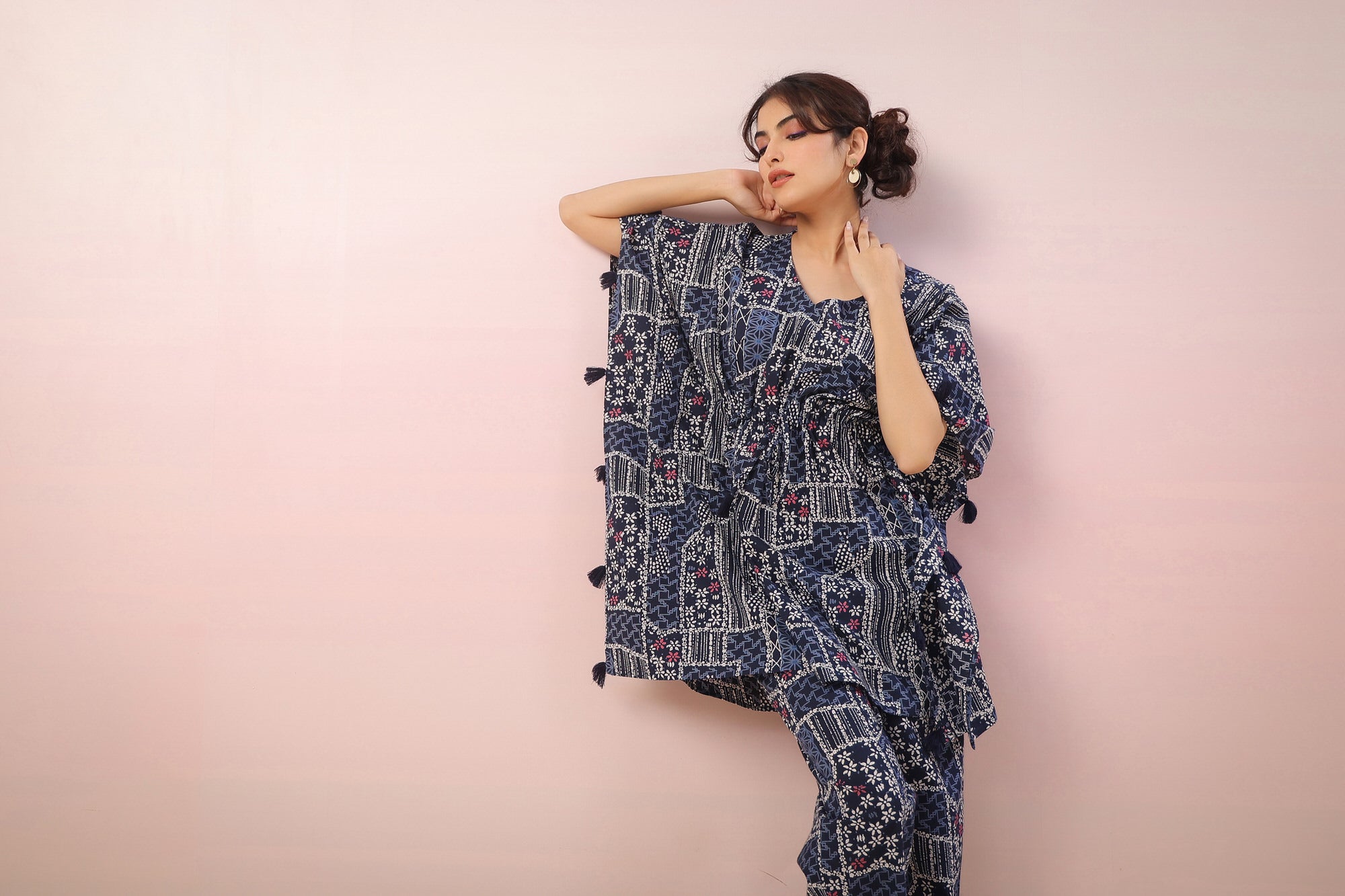 Doodle Print on Indigo Kaftan Cotton Co-ord Set