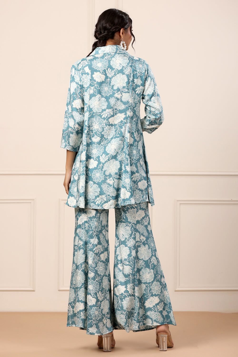 Floral Blue Muslin Silk Co-ord set