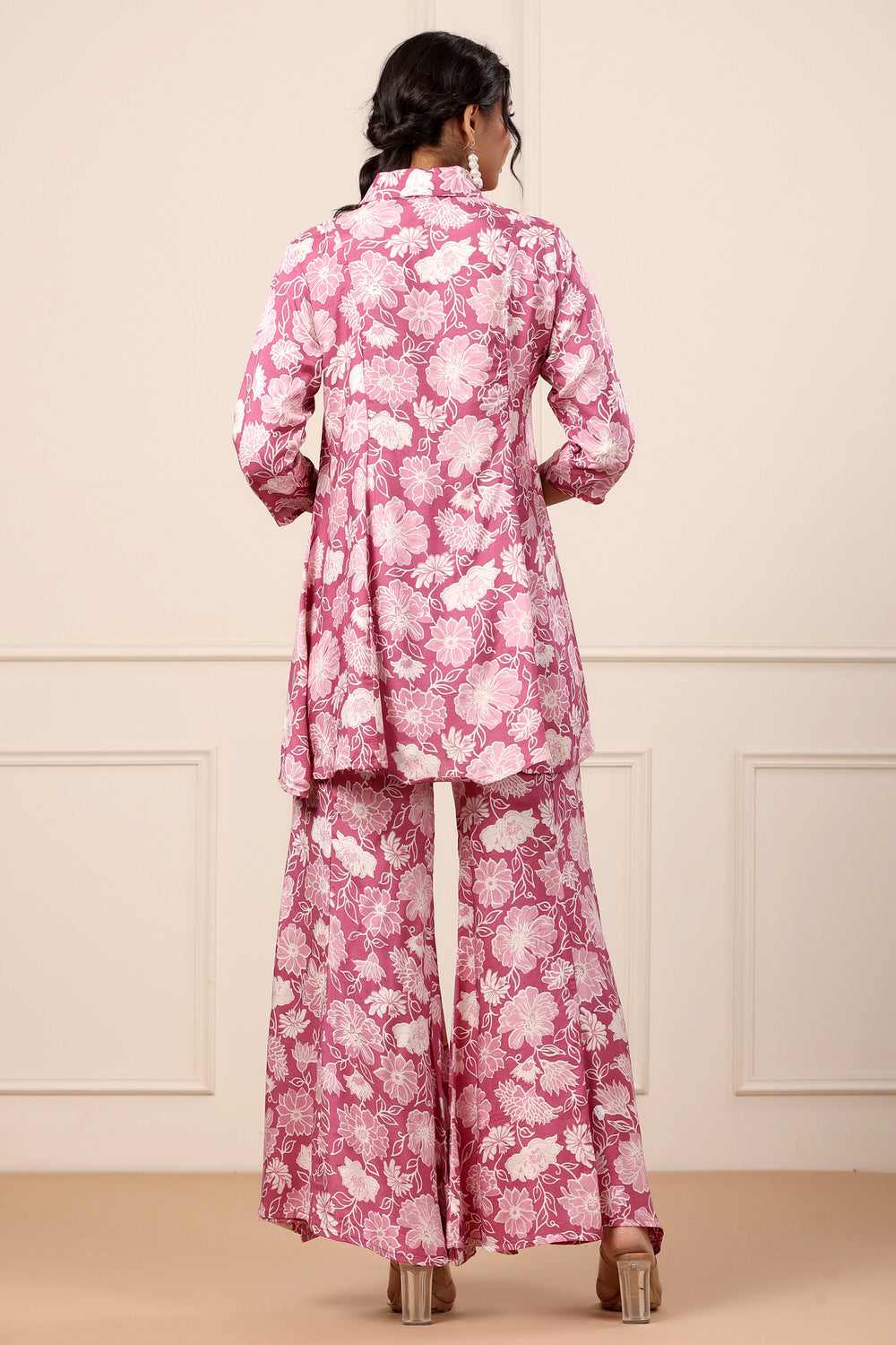 Floral Pink Muslin Silk Co-ord set