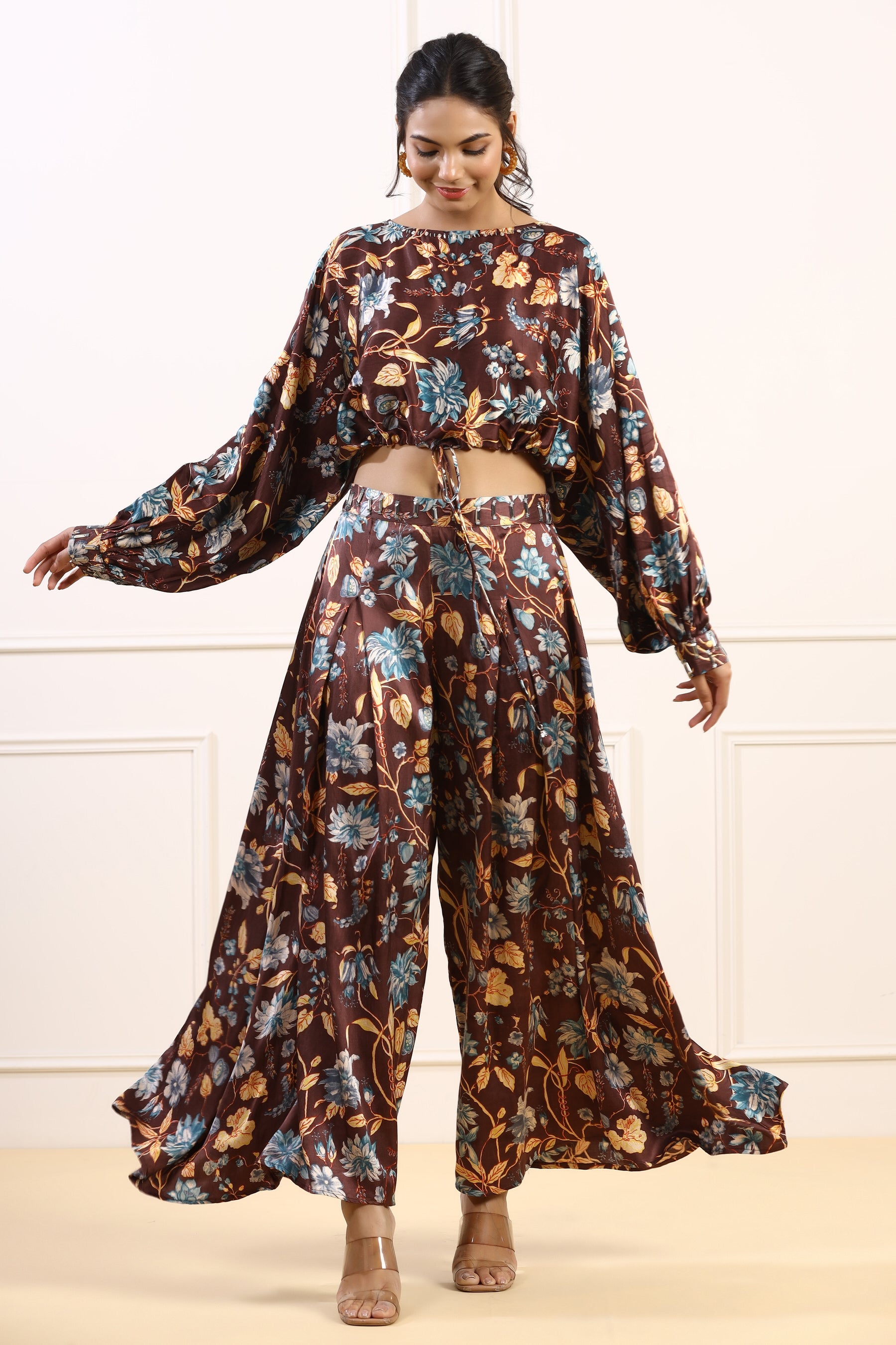 Cocoa Blossom Spleador Satin Russian Silk Co-ord Set