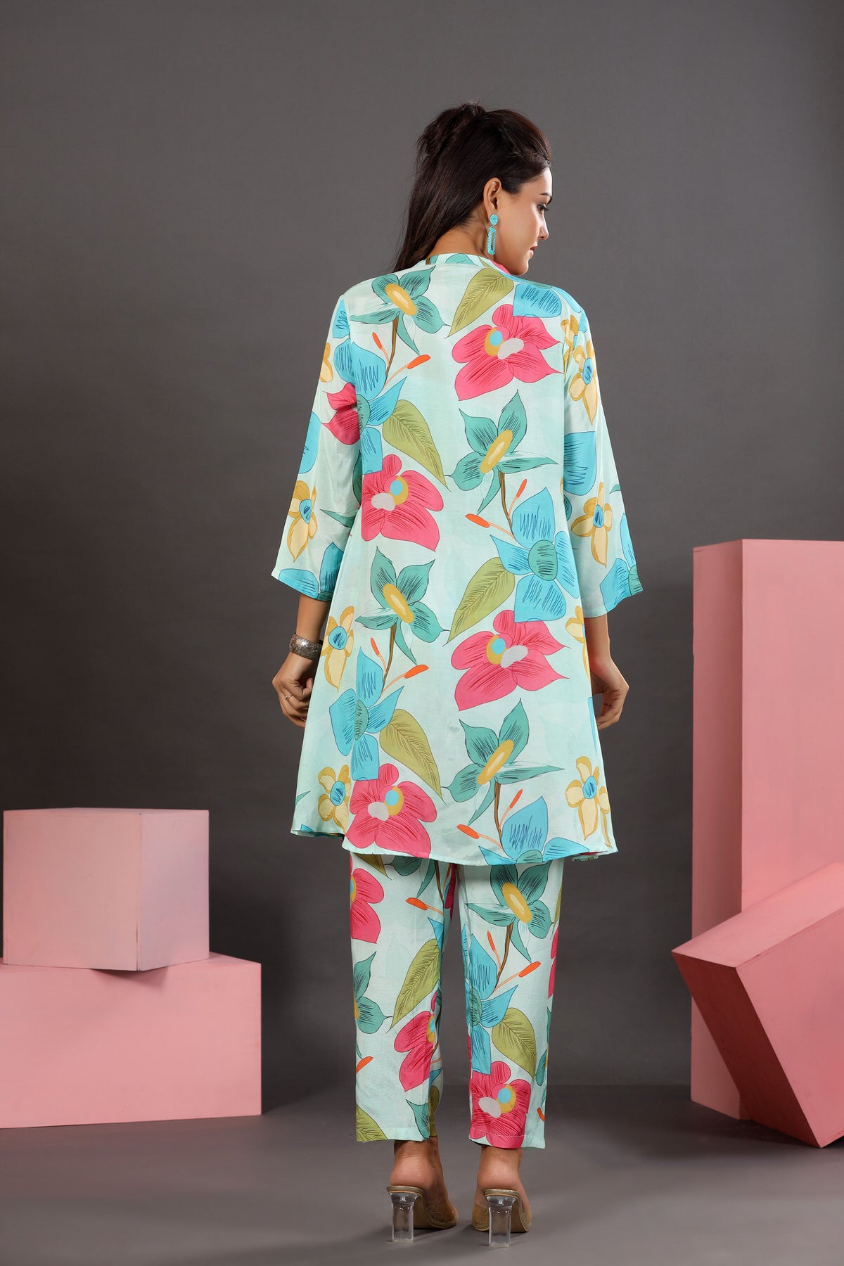 Floral Lagoon Three Piece Russian Silk Co-ord Set