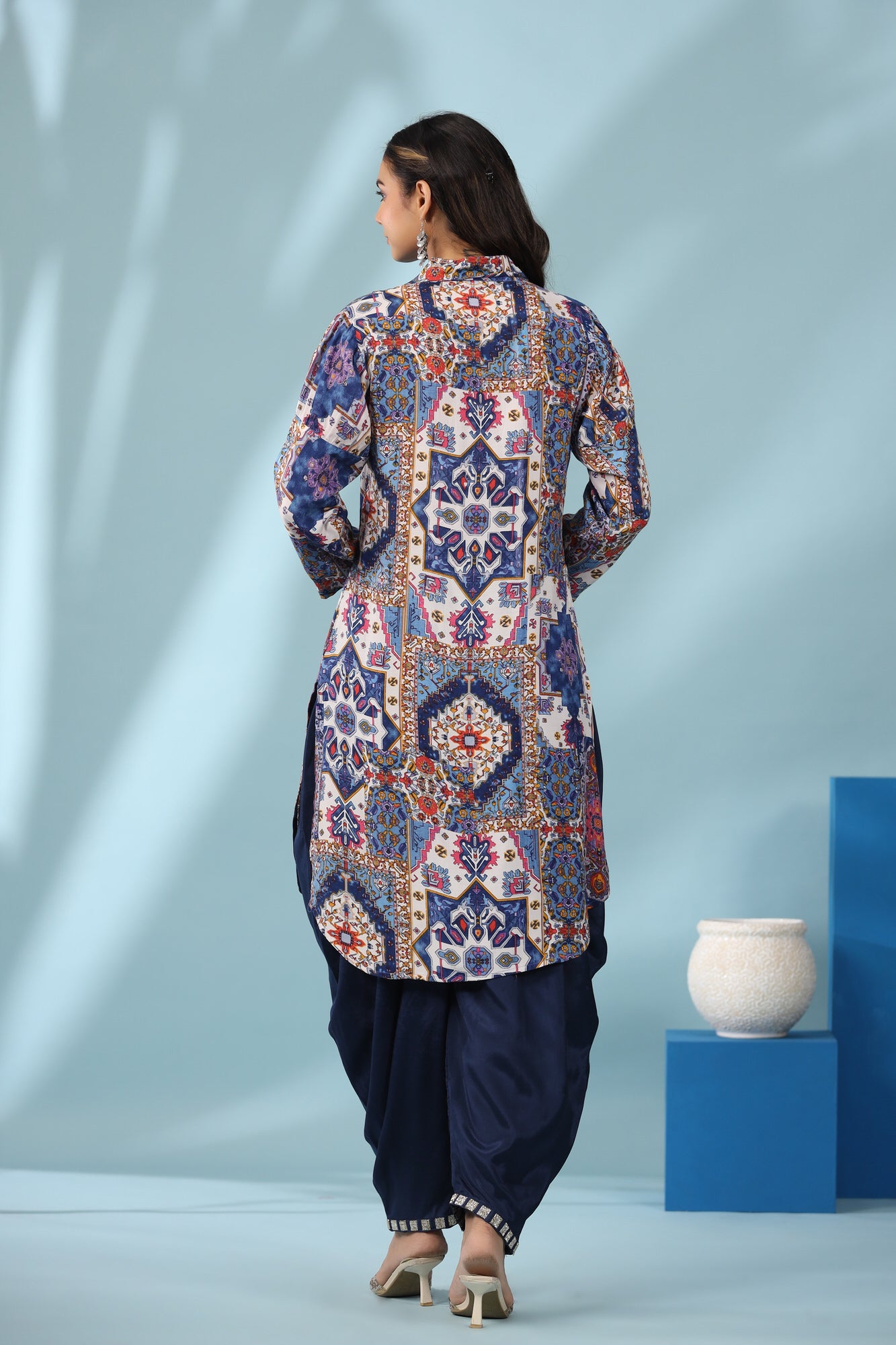Bloom Craft With Solid Dhoti Pants Russian Silk Co-ord Set