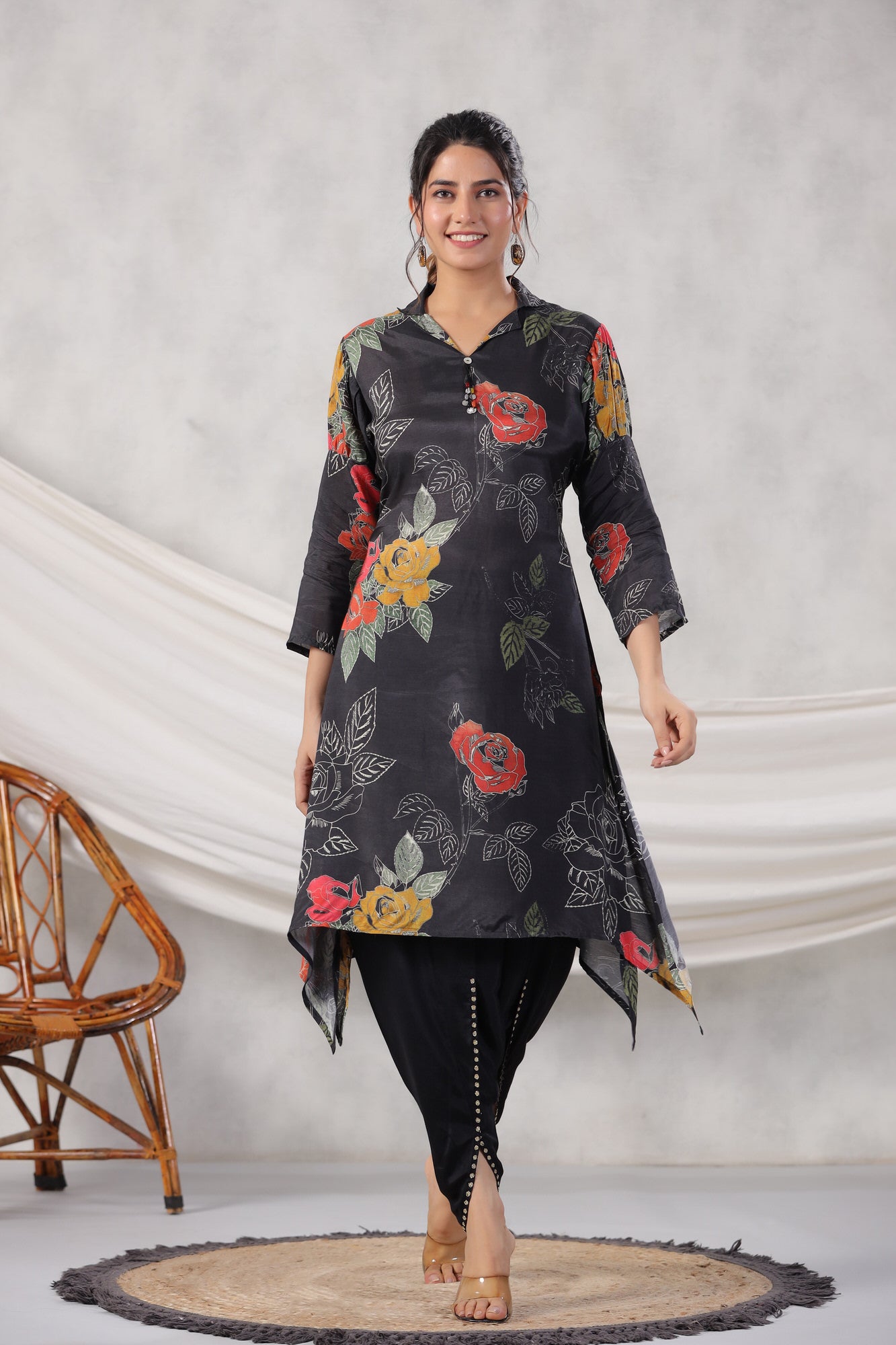 Contemporary Hem With Solid Tulip Dhoti Pants Russian Silk Co-ord Set