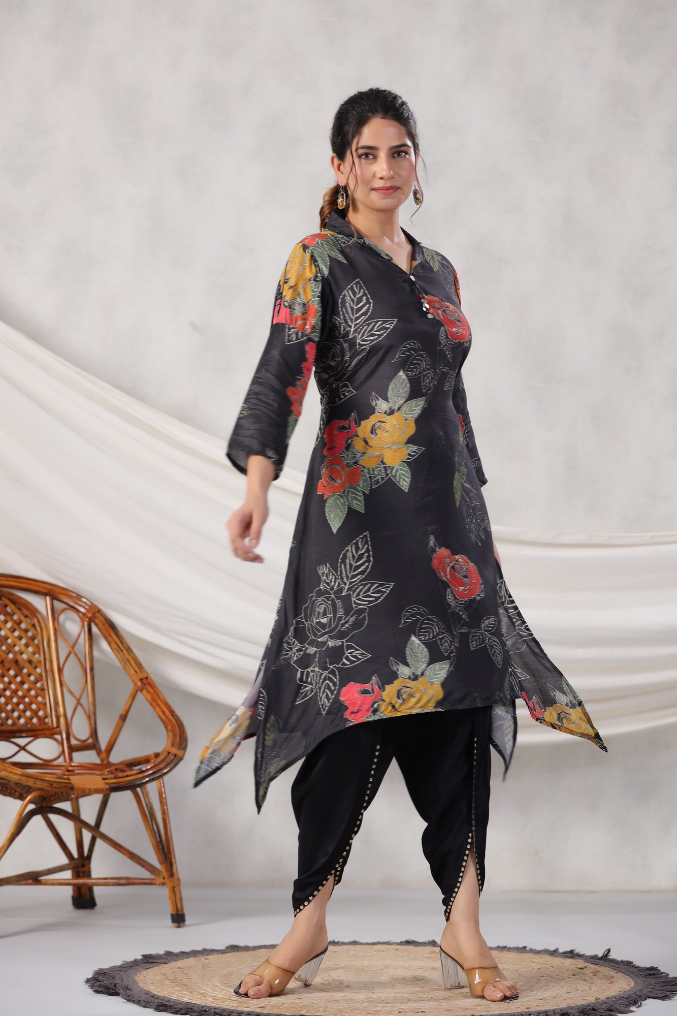 Contemporary Hem With Solid Tulip Dhoti Pants Russian Silk Co-ord Set