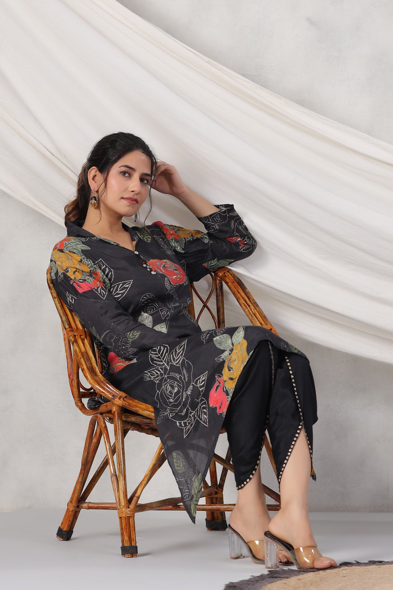 Contemporary Hem With Solid Tulip Dhoti Pants Russian Silk Co-ord Set