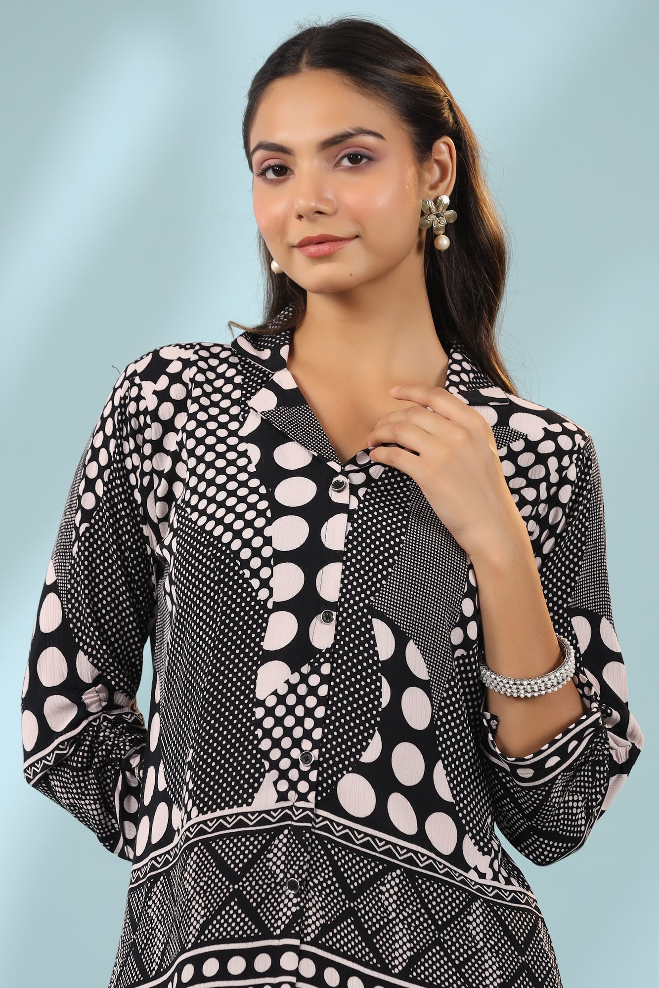 Plaid And Polka With Solid  Dhoti Pants Russian Silk Co-ord Set